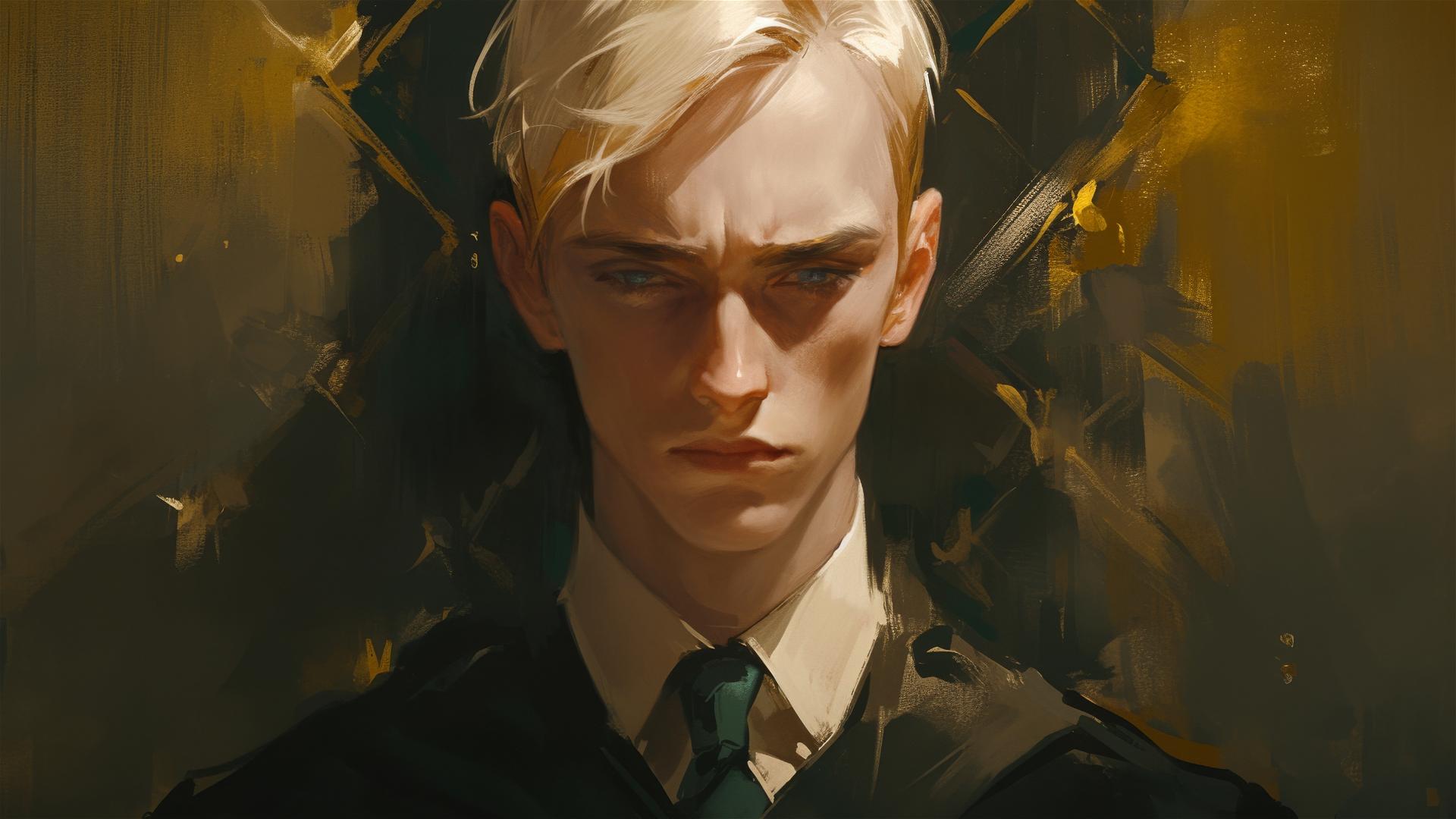 Draco Malfoy illustration with spotlight on dark background