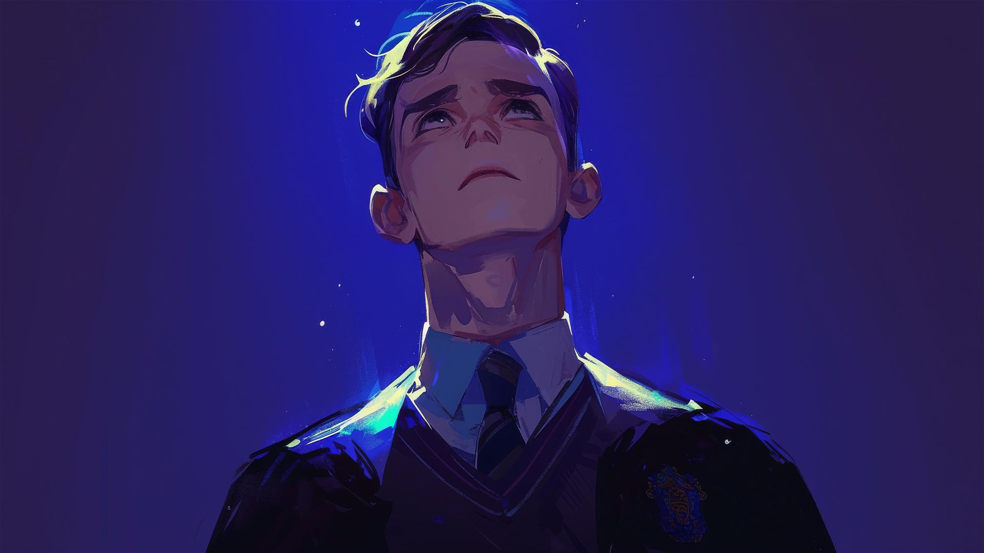 Artistic illustration of Neville Longbottom on dark background with spotlight