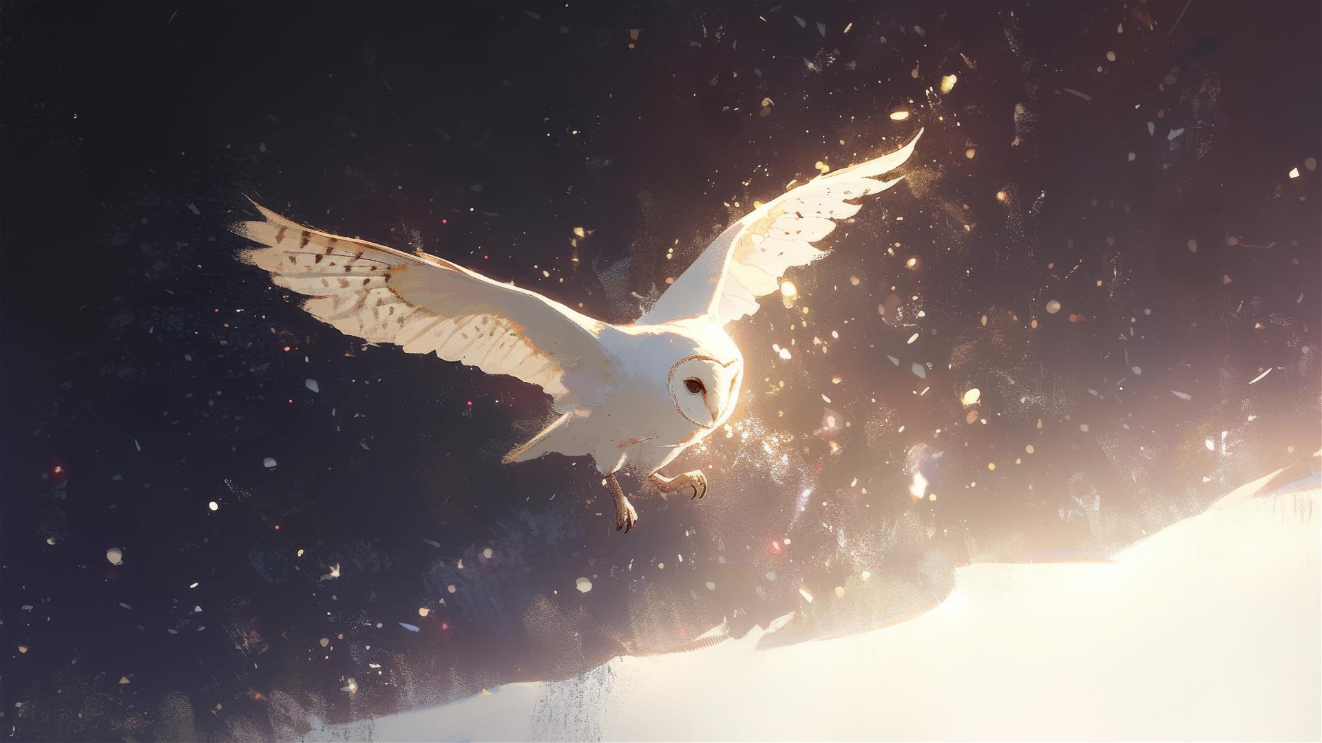 Isolated Hedwig illustration with dark background and spotlight