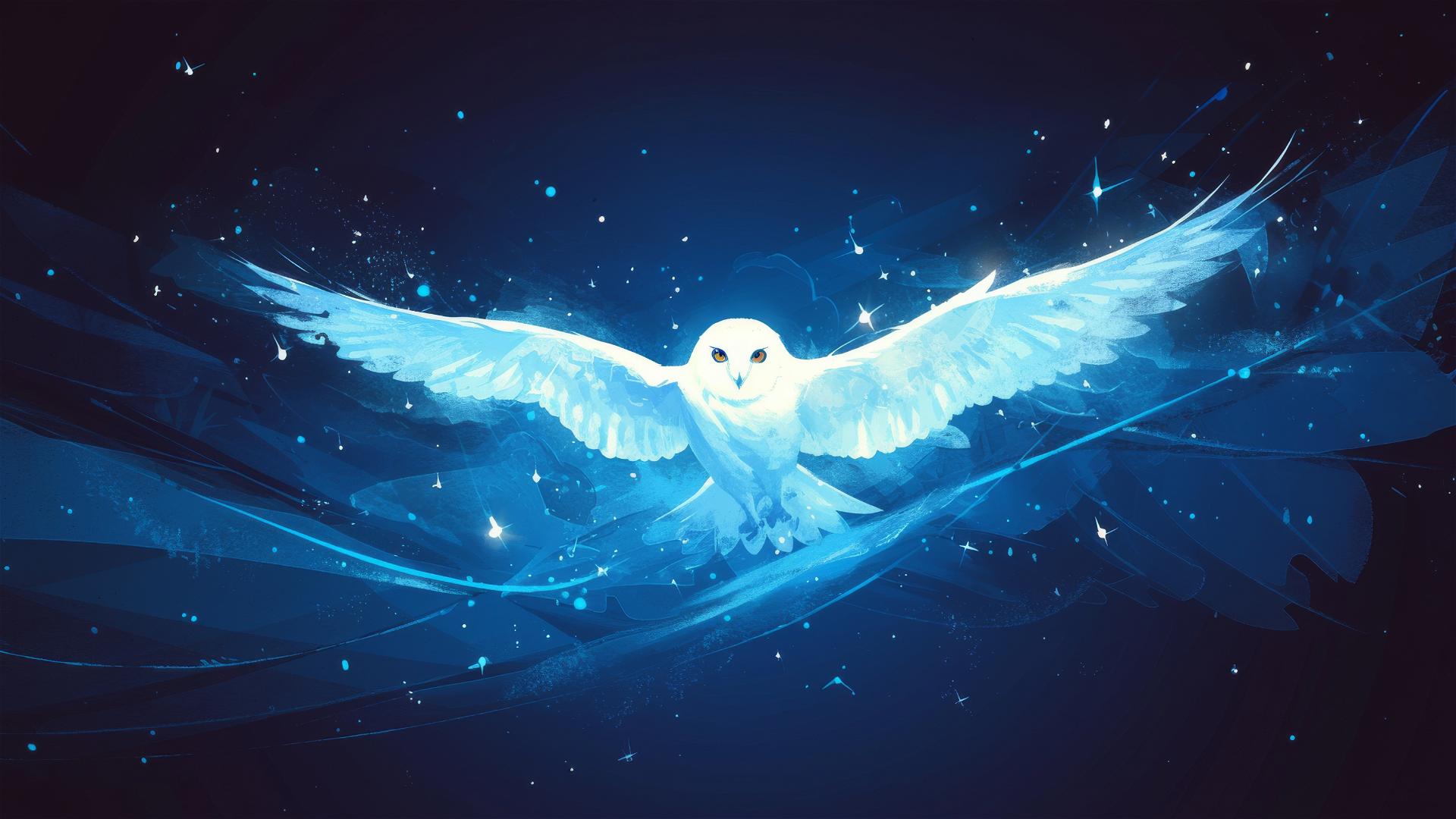 Hedwig the owl from Harry Potter illustrated with spotlight on dark background