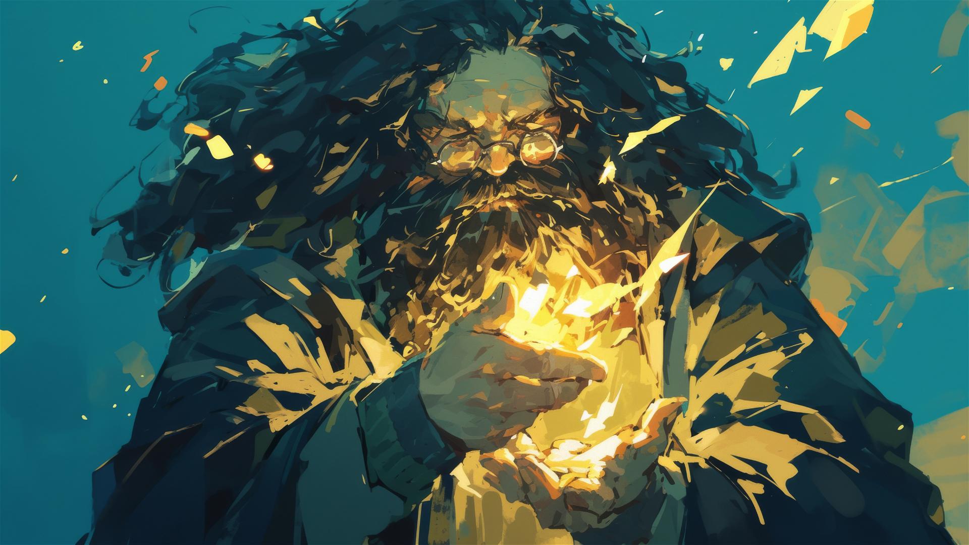 Artistic illustration of Hagrid with dark background
