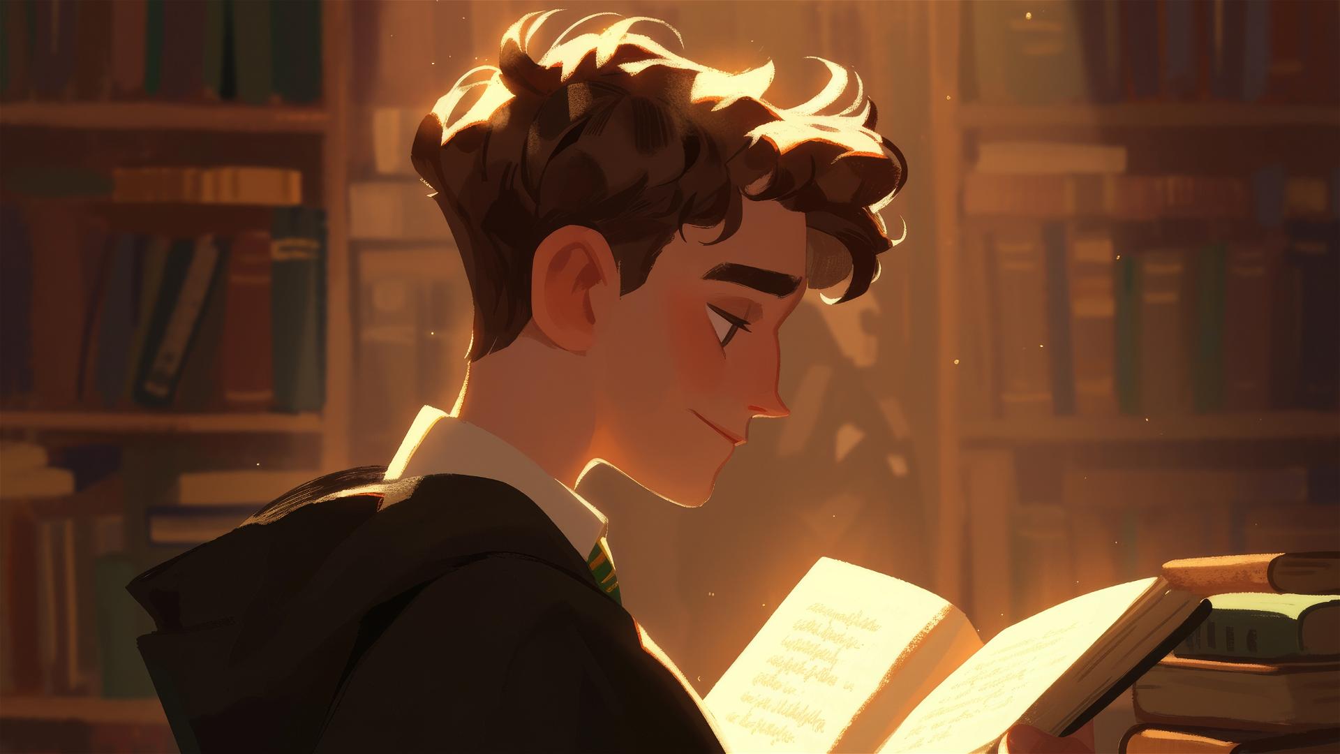 Artistic illustration of Neville Longbottom with a dark, warm spotlight
