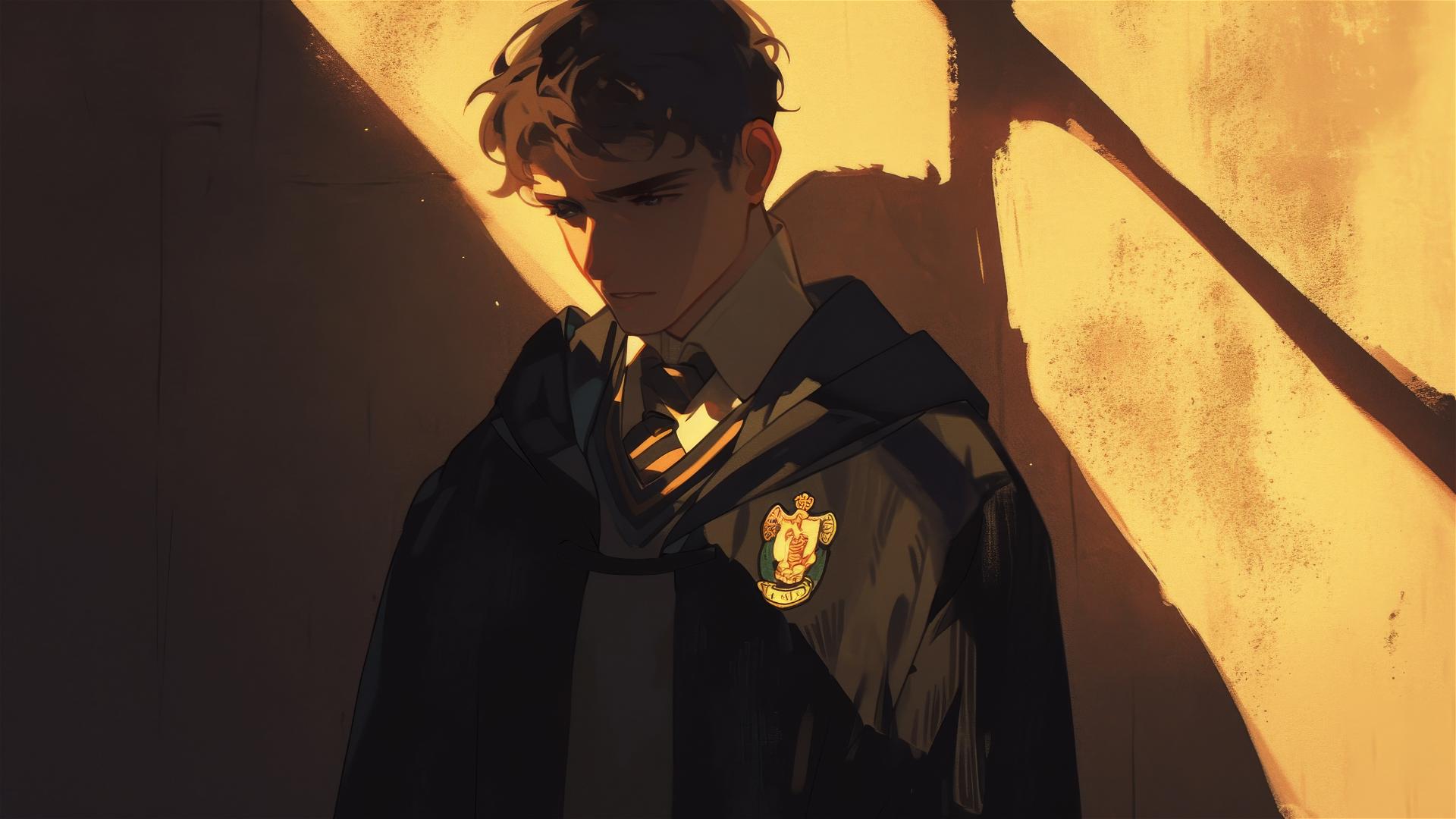 Neville Longbottom illustration on dark background with spotlight