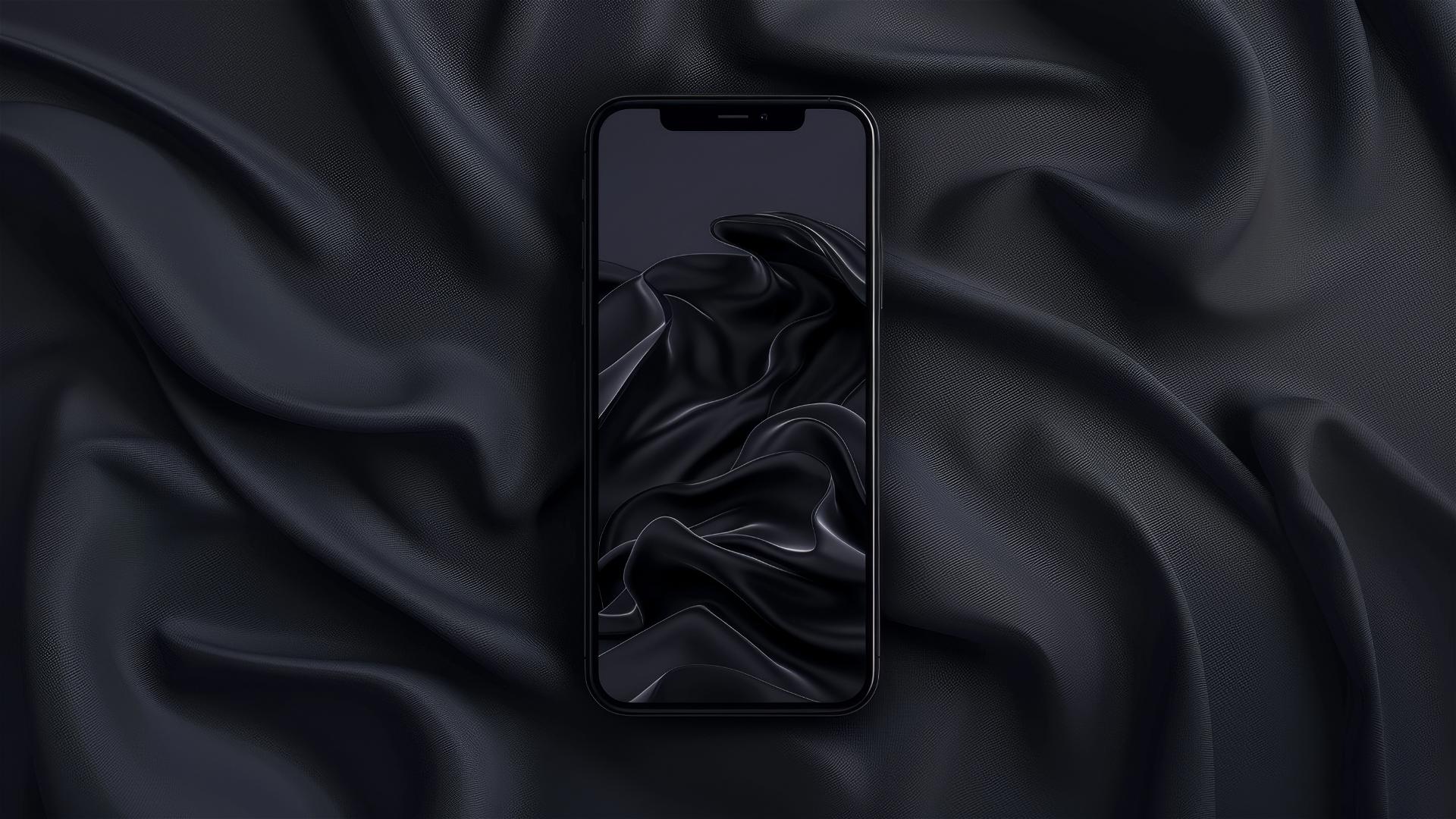 Dark charcoal flowing shapes on iPhone background