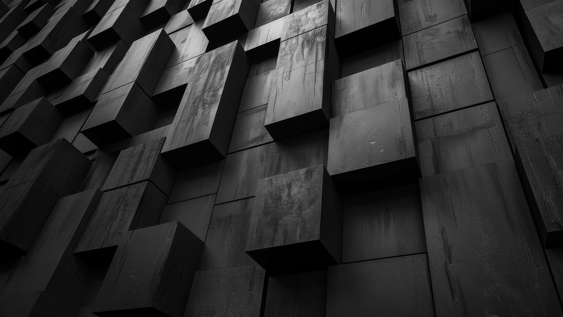 Symmetrical black pattern with parallelogram tiles and subtle lower right lighting.