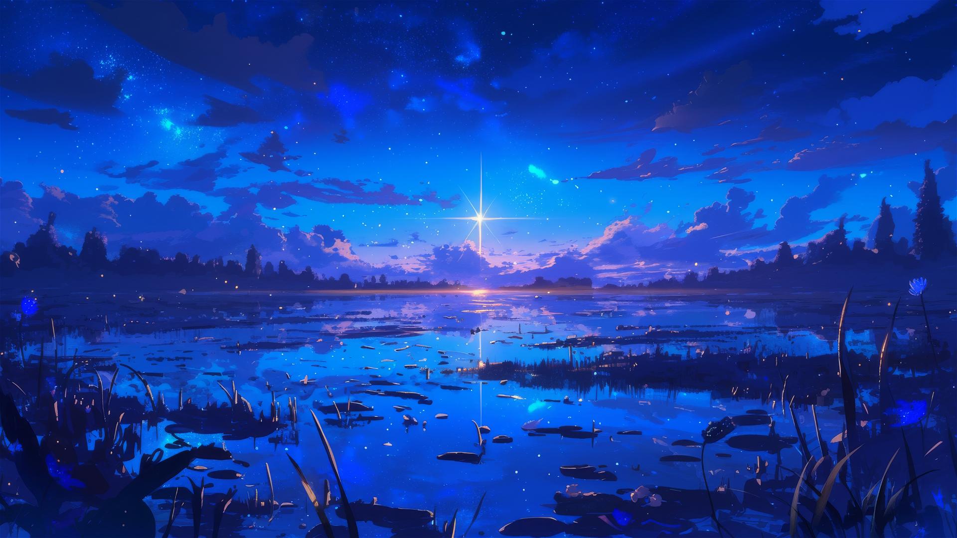 Pulsar pond pulsating rhythmically in tune with distant neutron star at night