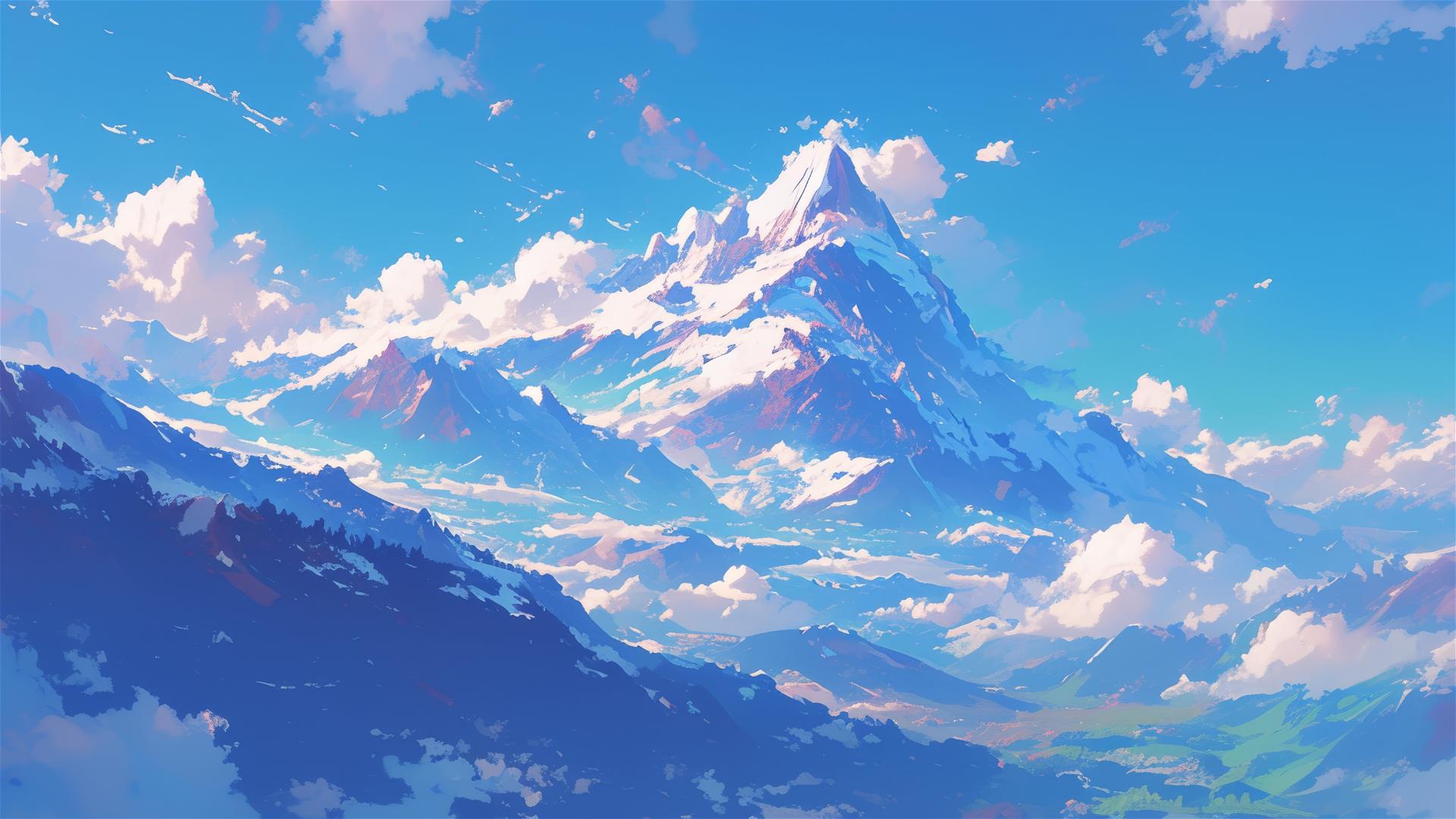 Aesthetic opal sky above shimmering mountain peaks