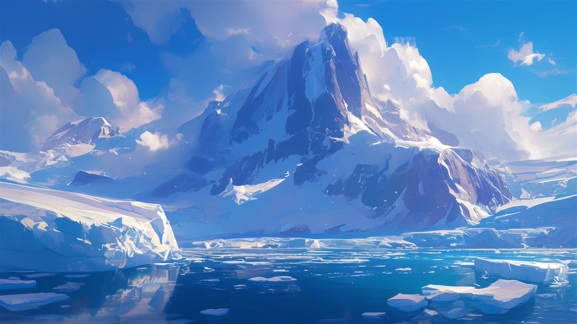 Silent glacier calving into whisper bay with echoes