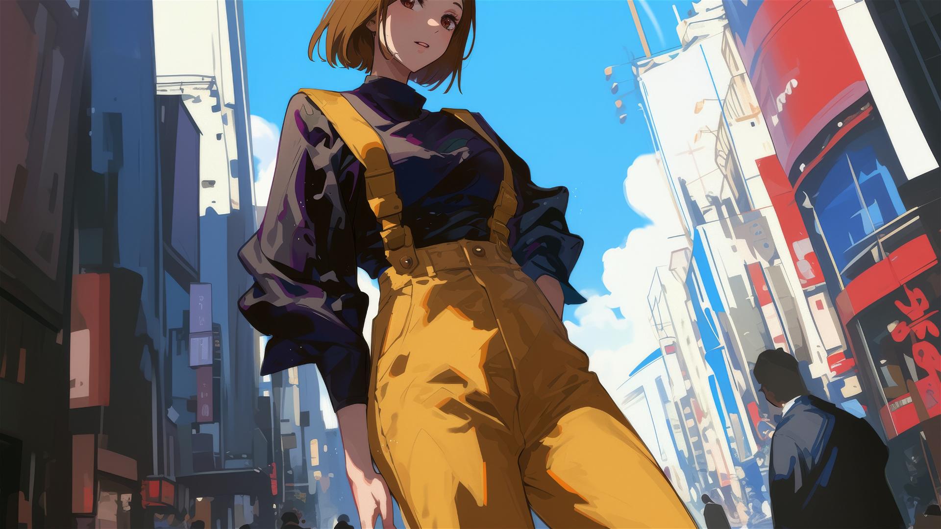 Nobara Kugisaki in jumpsuit with kimono sleeves in Ginza