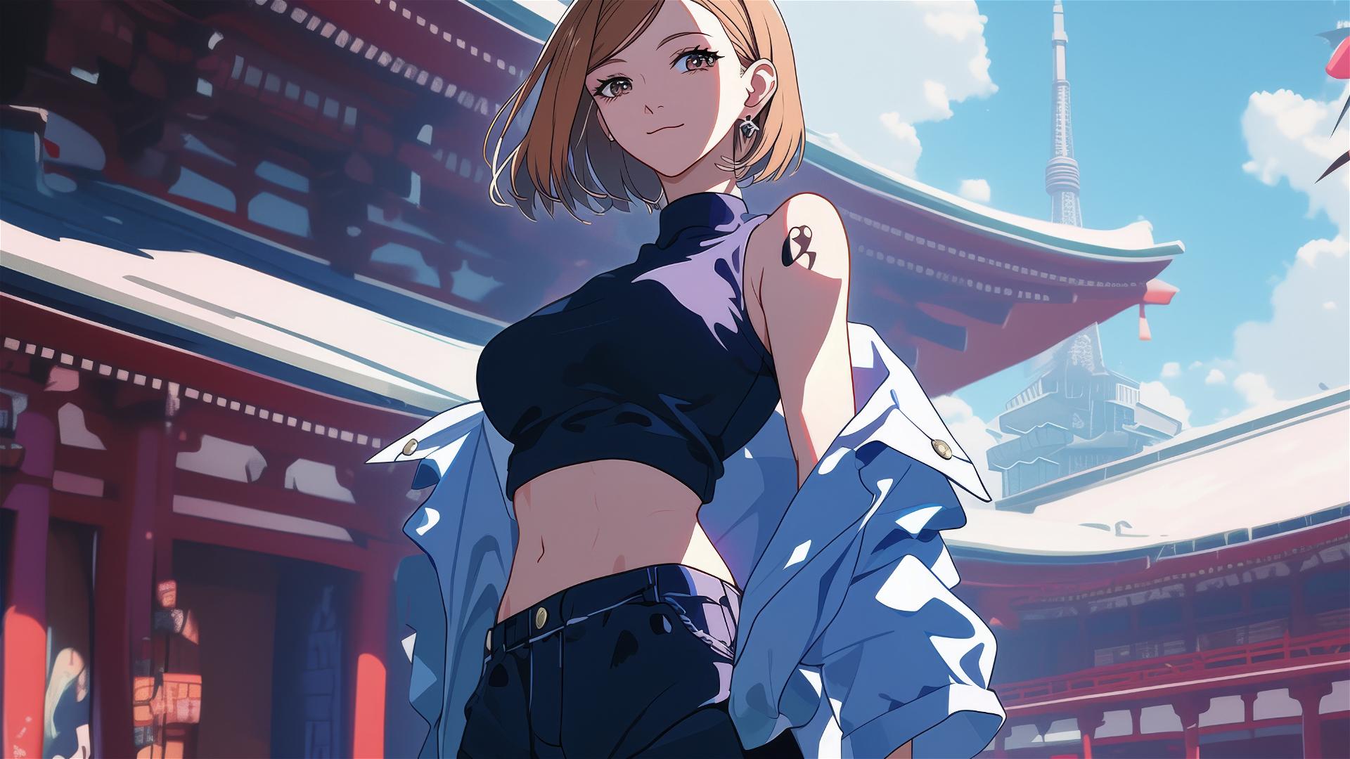 Nobara Kugisaki in urban outfit at Asakusa temple