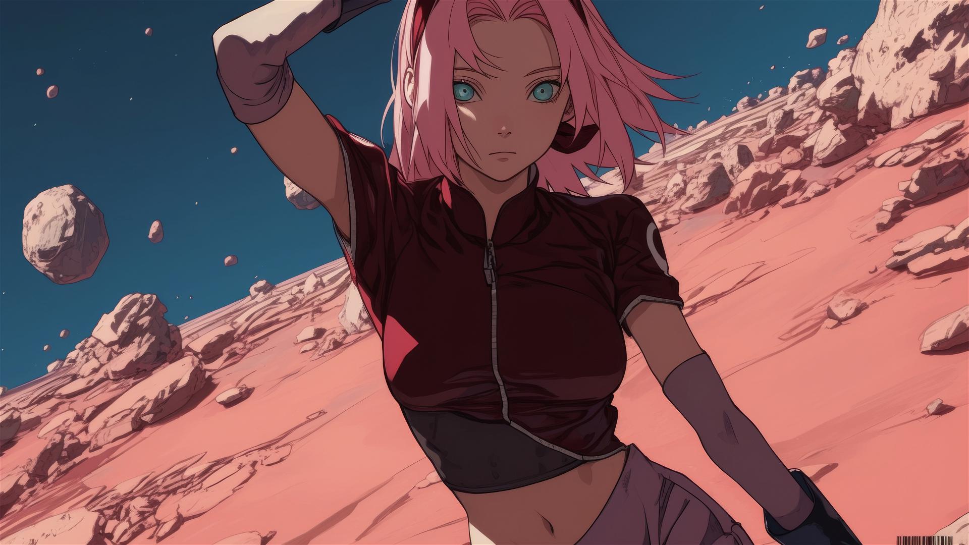 Sakura Haruno in a space suit on Mars
