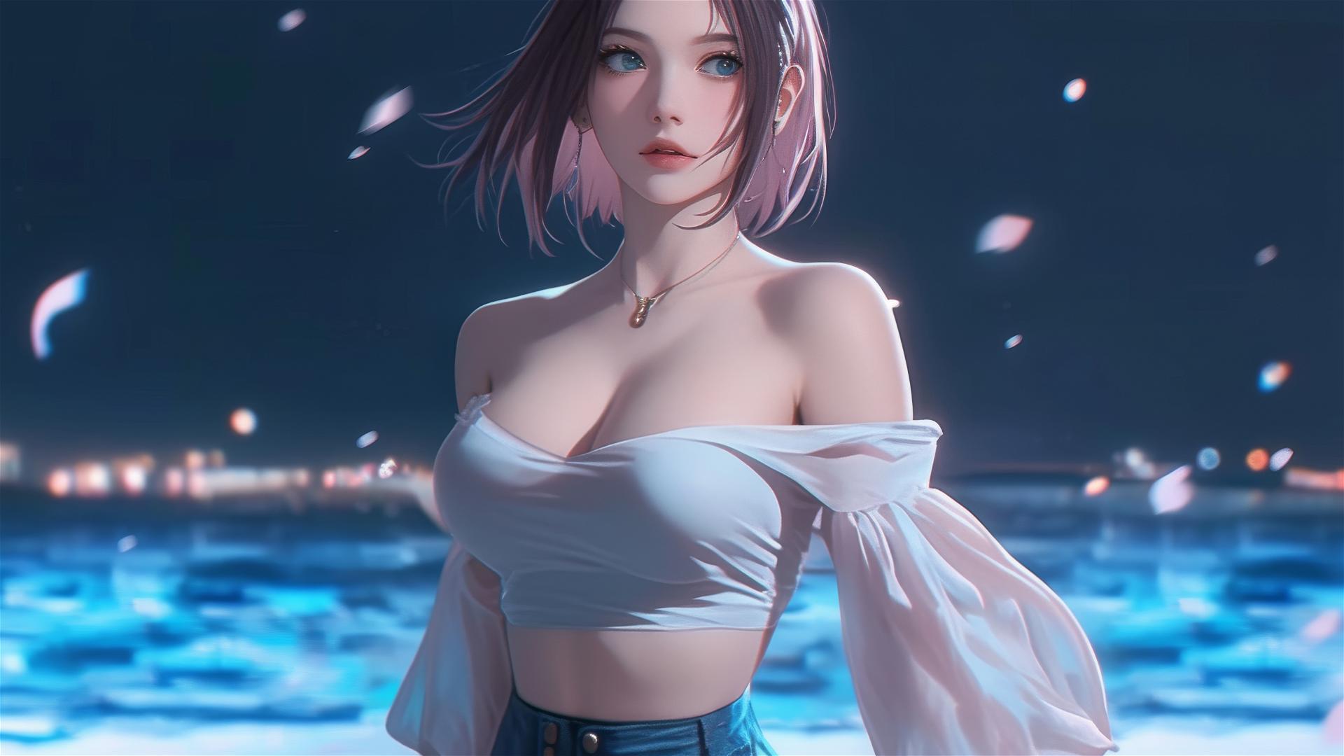 Sakura Haruno in white dress under moonlight