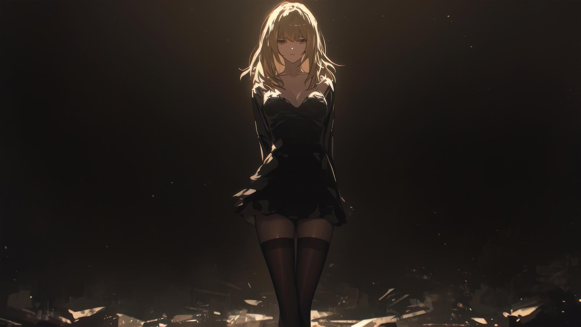 Misa Amane from Death Note with thigh focus on dark background
