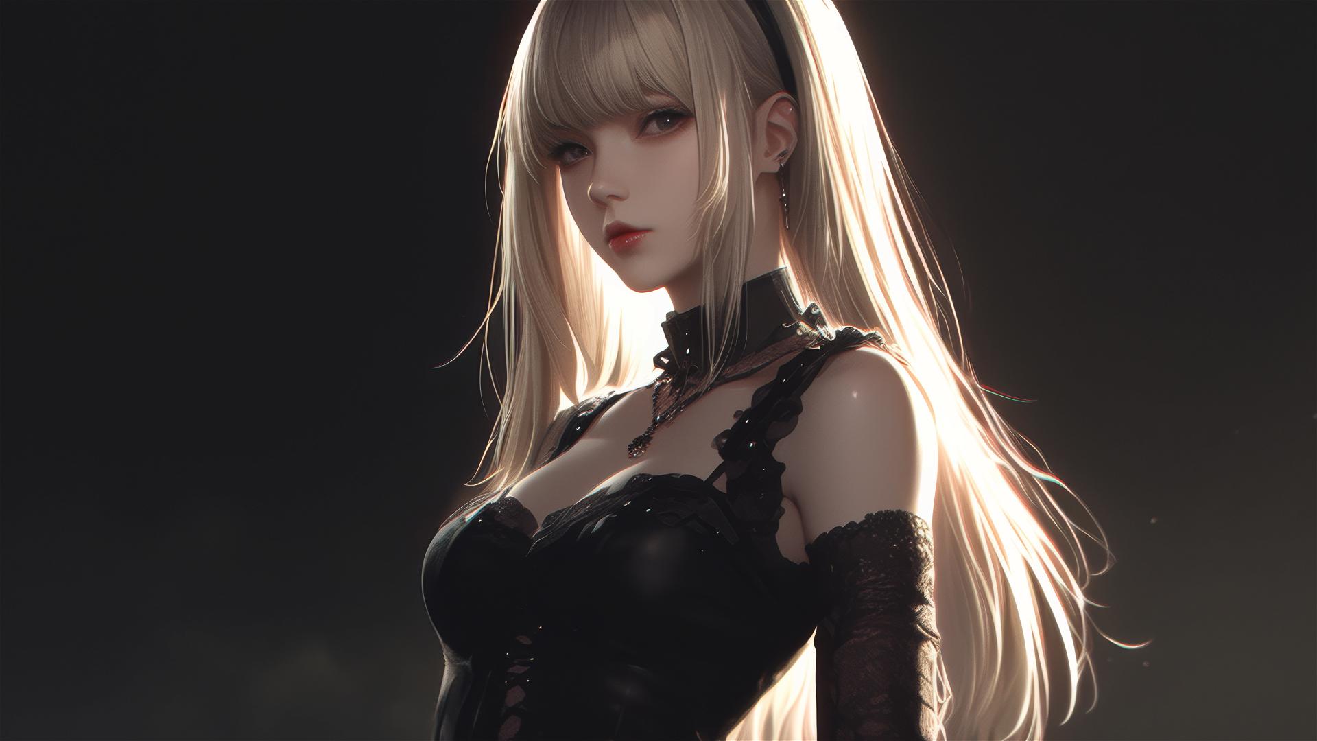 Misa Amane from Death Note on dark background with thigh focus and spotlight