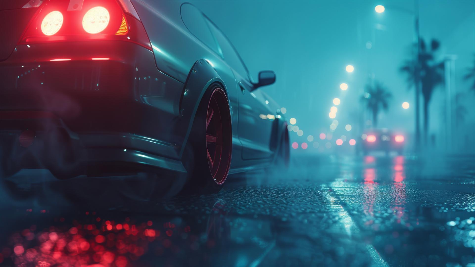 Honda Civic in dim, foggy setting with gothic mood