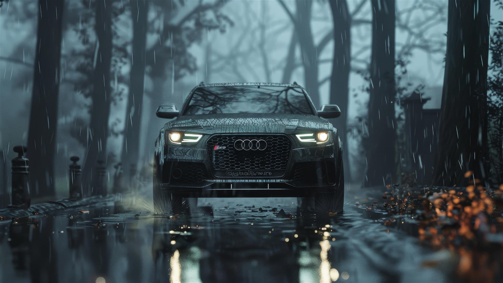 Audi Q5 in dim gothic lighting and fog