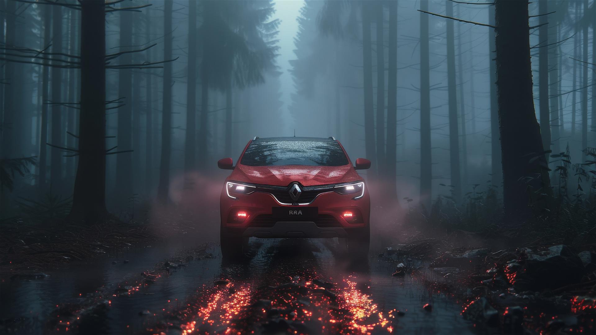 Renault Kadjar in Gothic gloomy style, dim and foggy