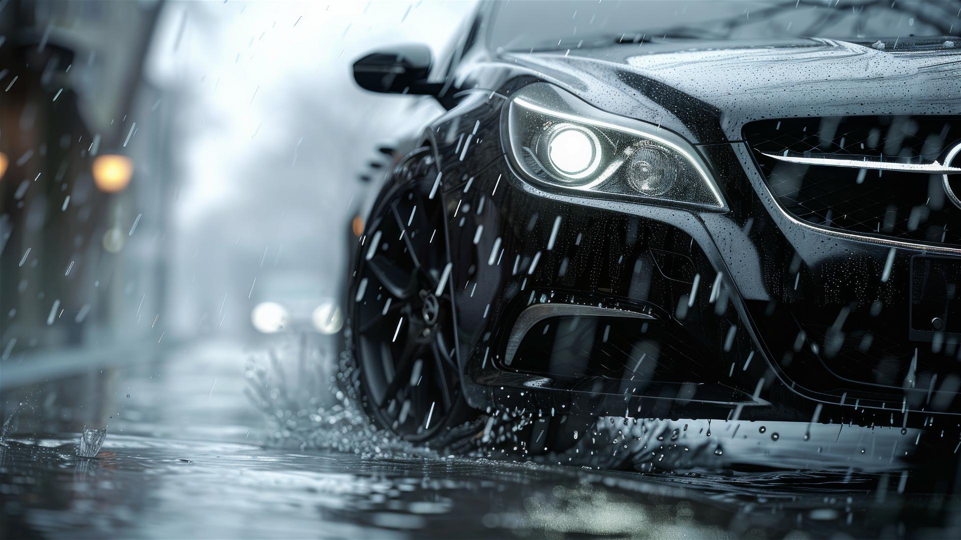Close-up of Opel Insignia in dim, foggy, gothic setting