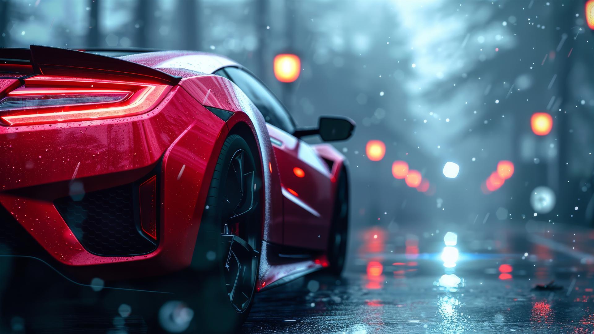 Closeup of a Honda NSX in dim, foggy lighting with a gothic gloom