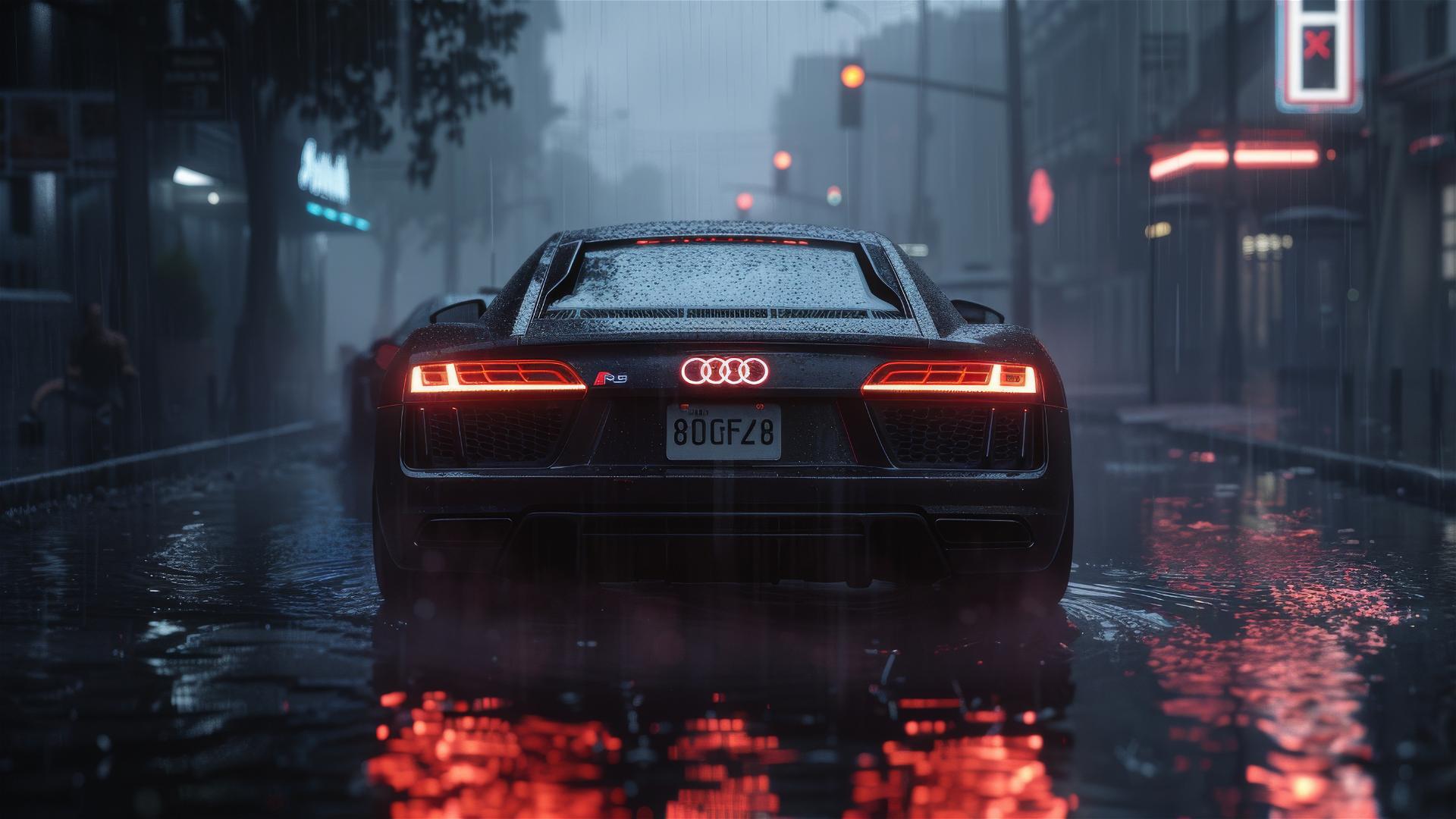 Photorealistic Audi R8 in gothic gloomy style and dim light