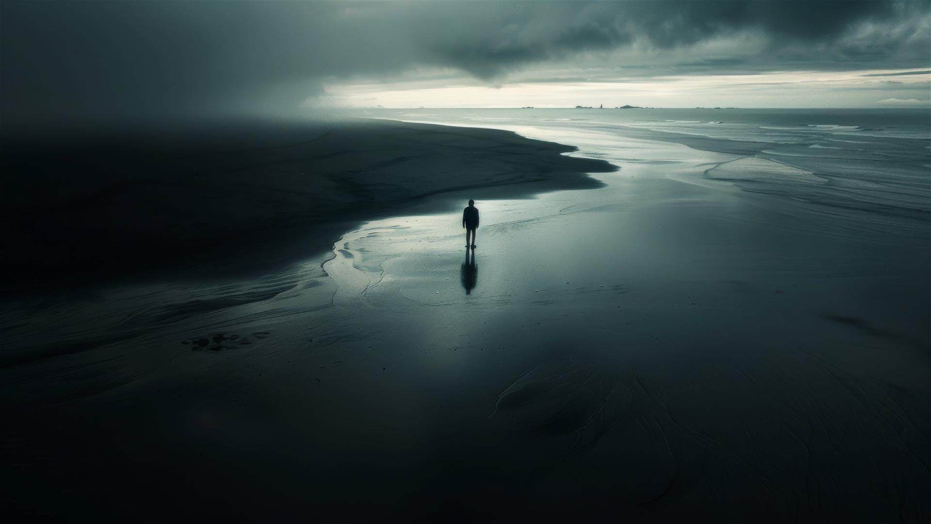 Dark figure on the ground in Antarctica, invoking loneliness