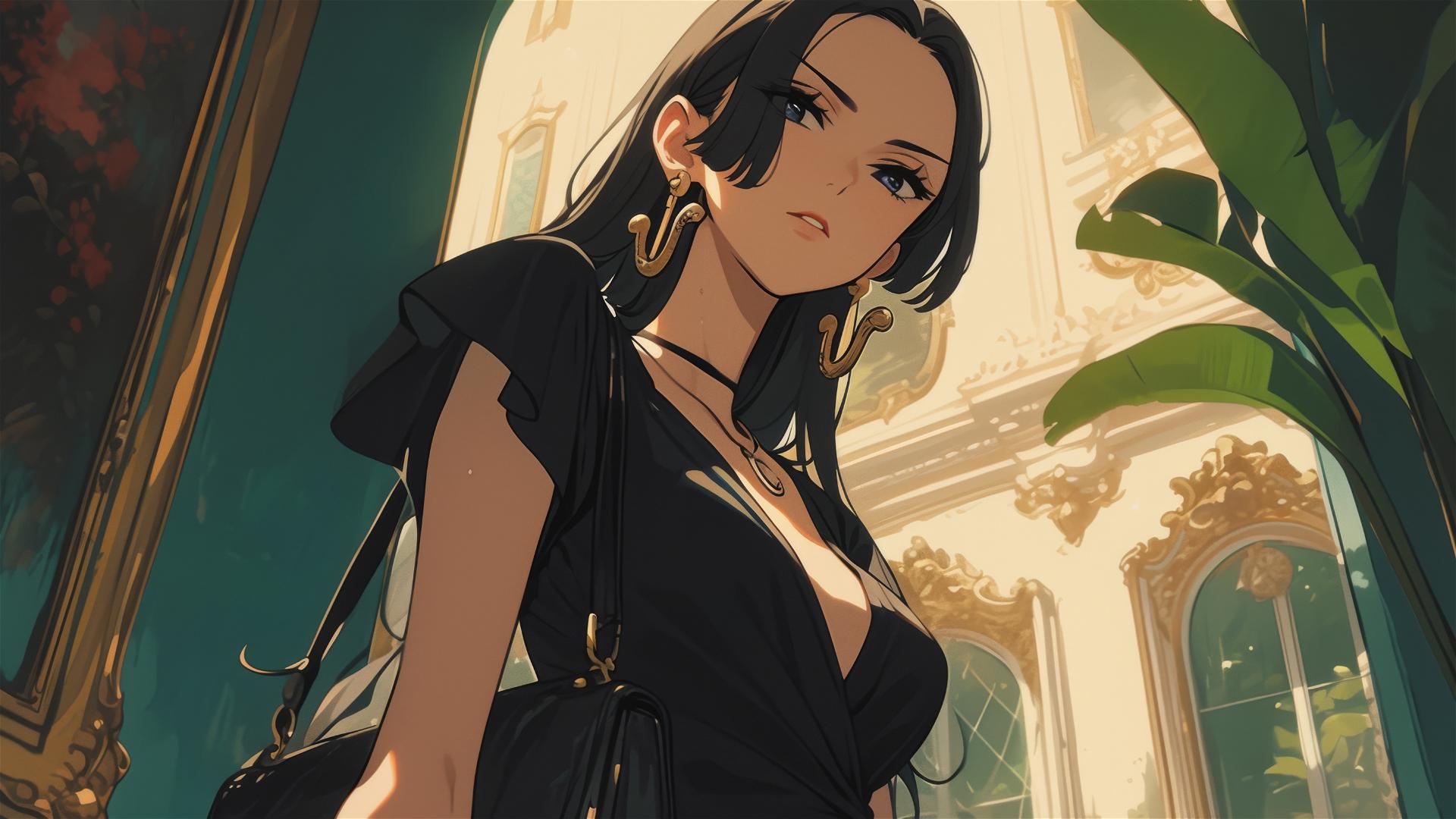 Boa Hancock from One Piece in an art gallery with soft lighting