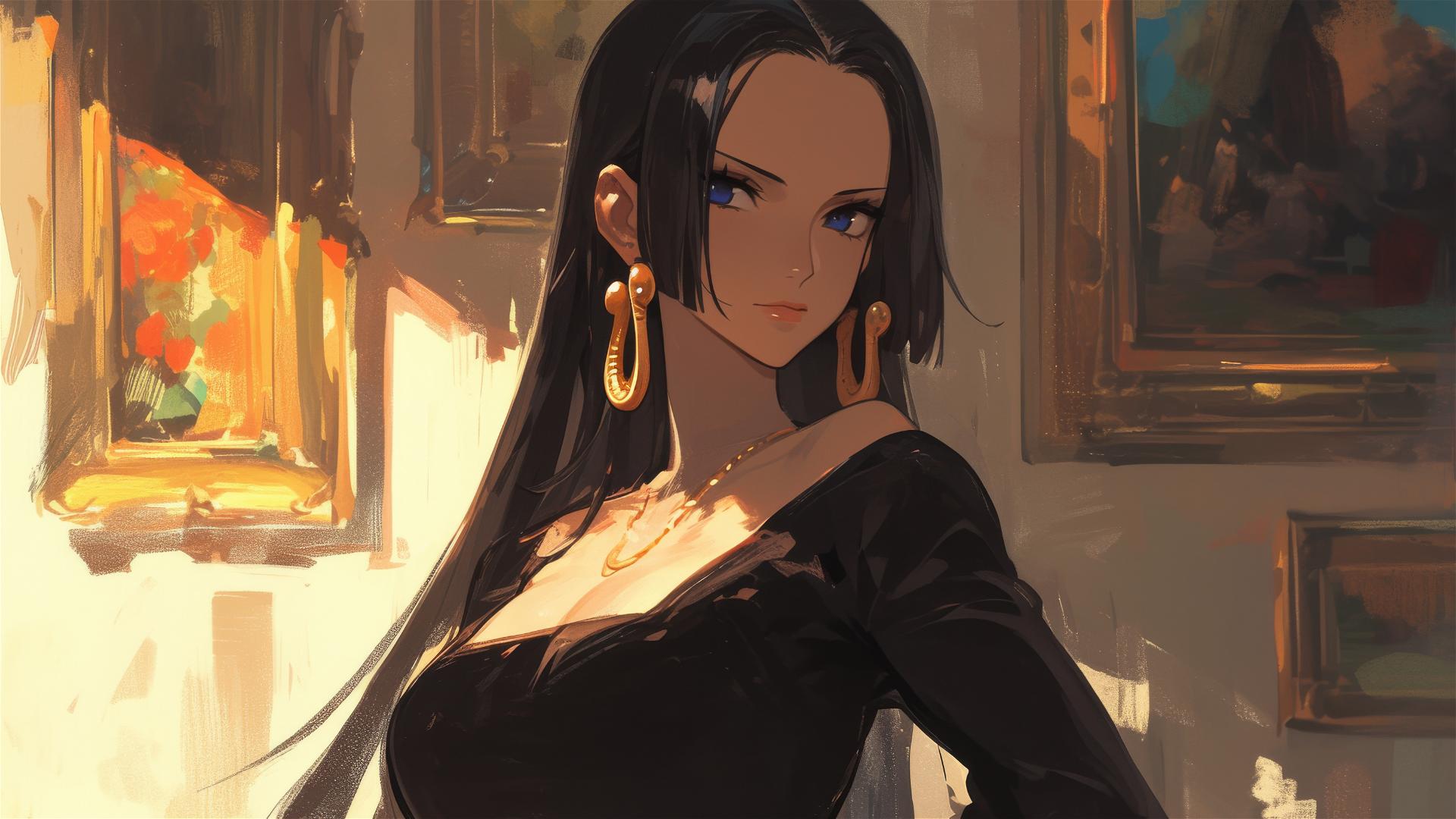 Boa Hancock from One Piece, under soft gallery lights