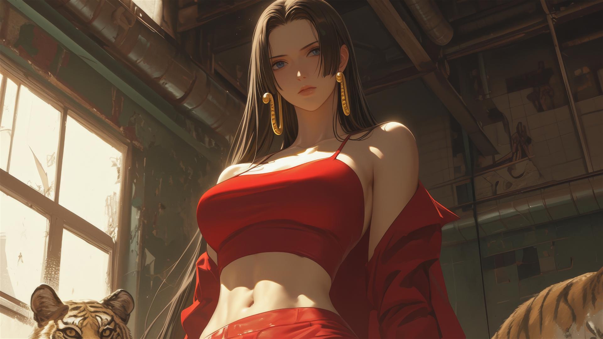 Boa Hancock from One Piece in an art gallery under soft lighting