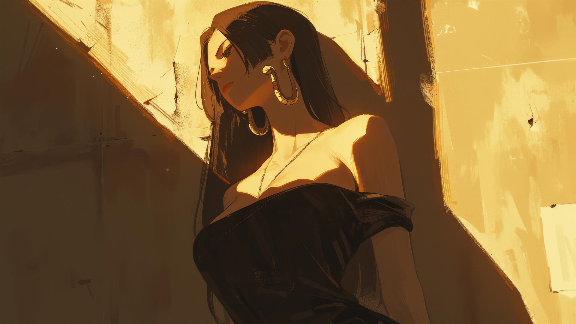 Boa Hancock from One Piece wandering in an art gallery
