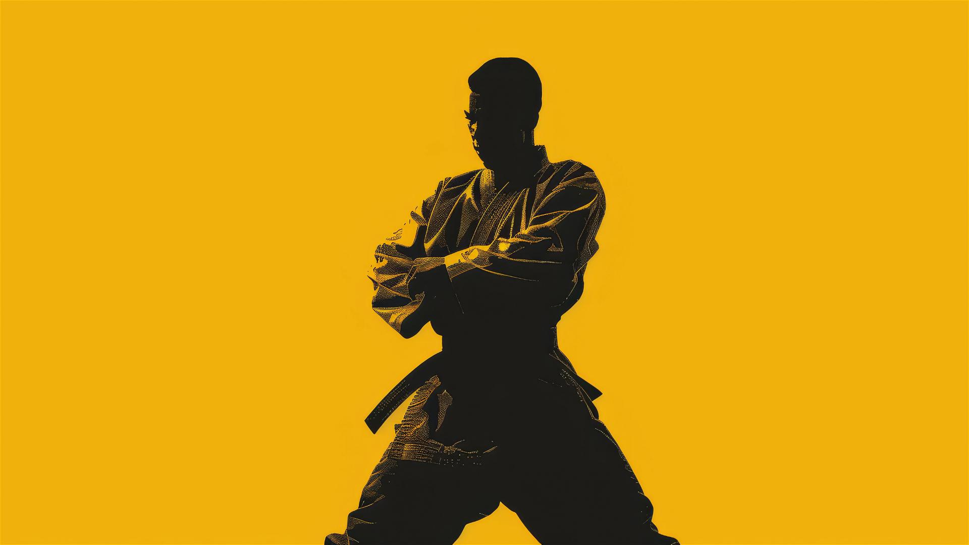 1970s-era Black martial artist silhouette on yellow background