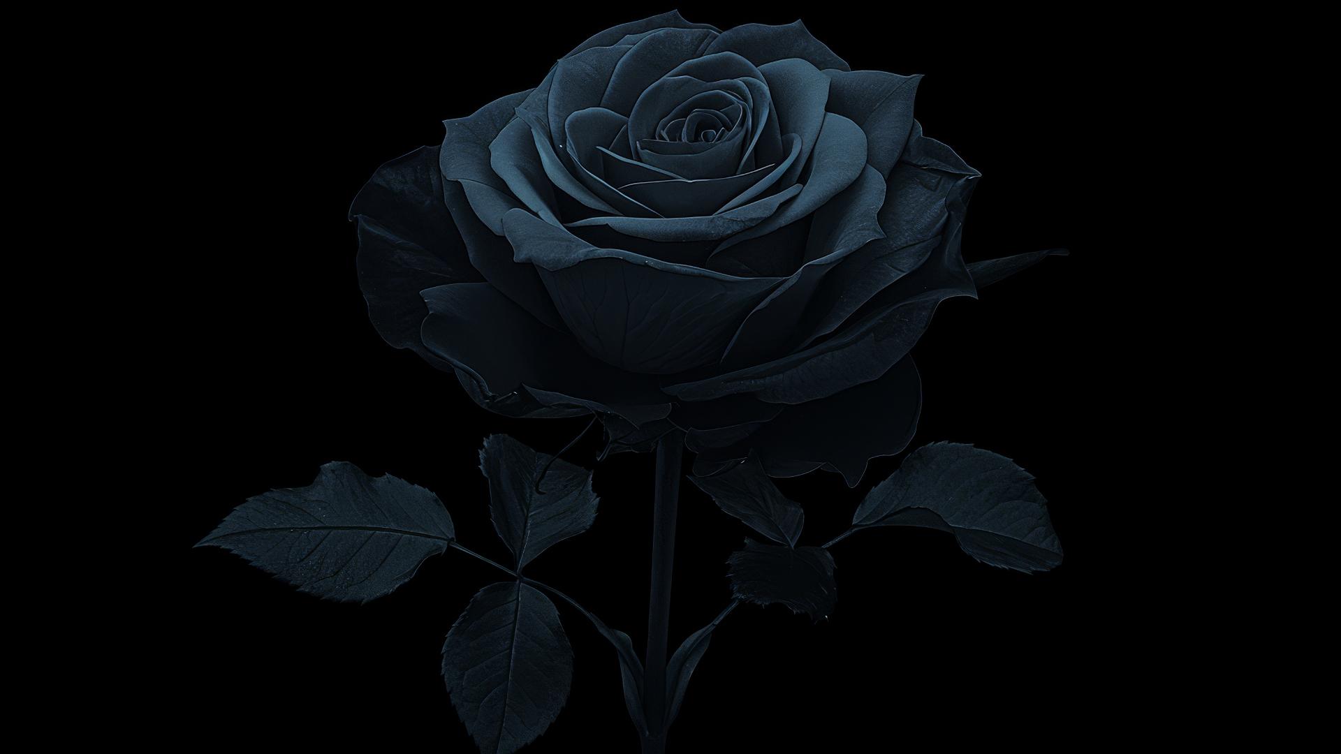 Black rose silhouette with starlight edge highlights