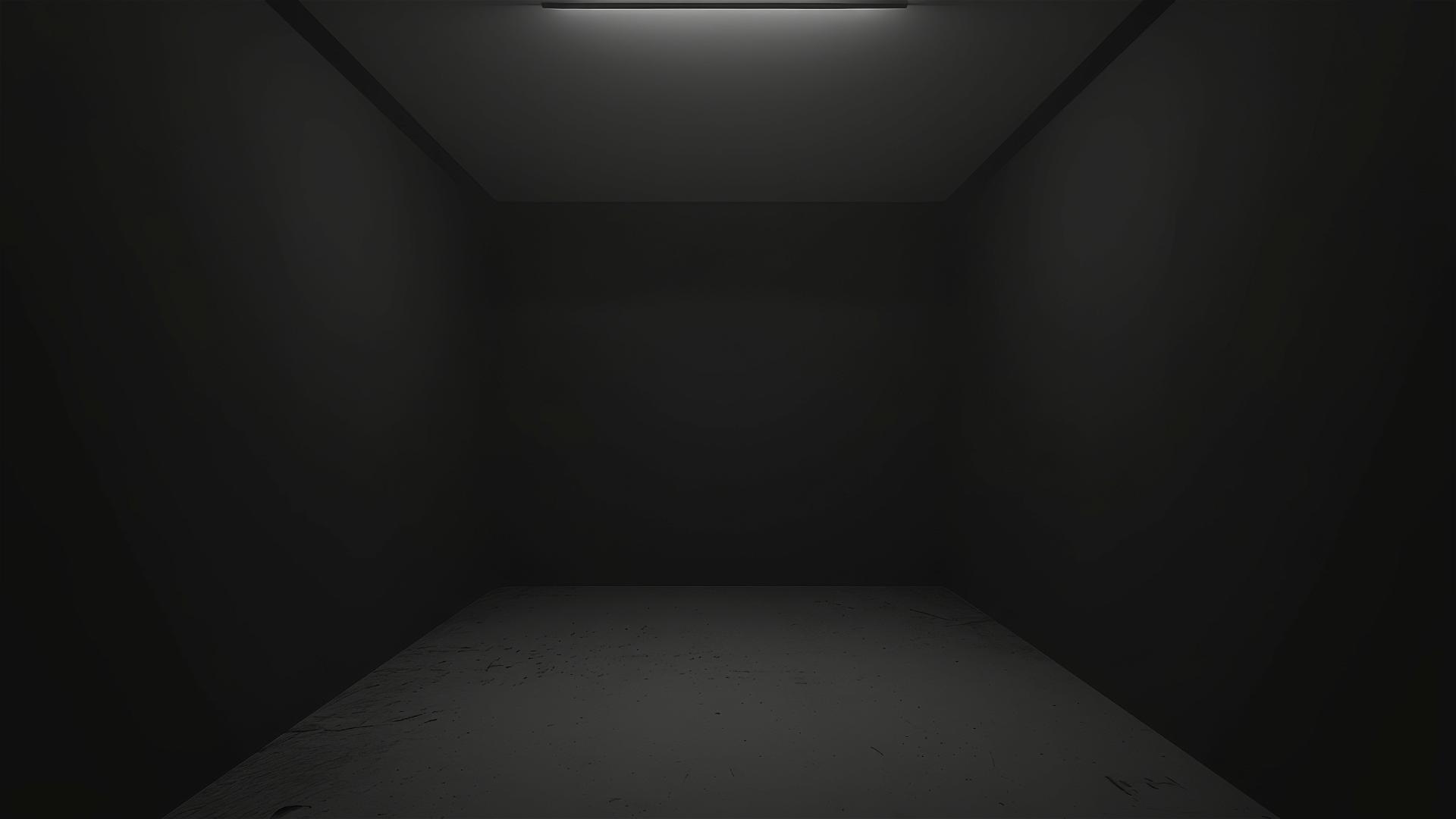 Minimalistic dark room with converging shadows and a single light spot