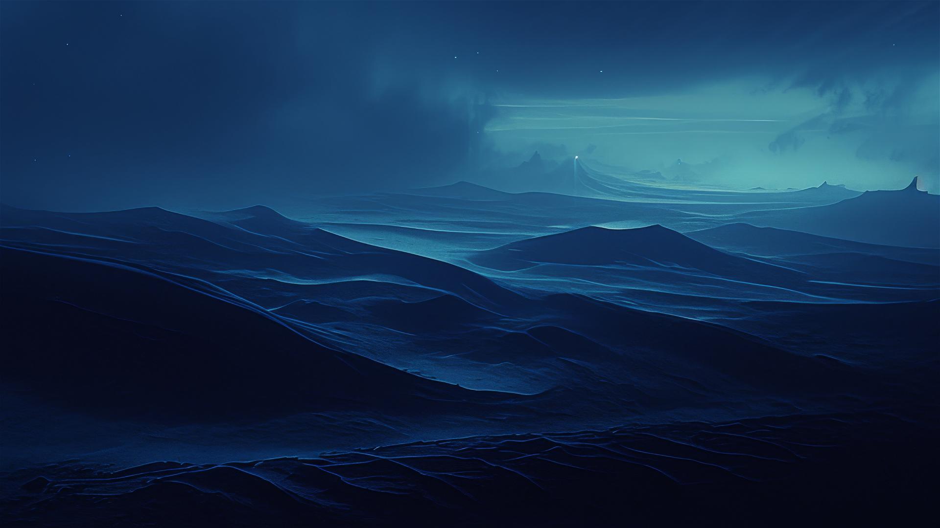 Black sand dunes under starlight with subtle texture shifts