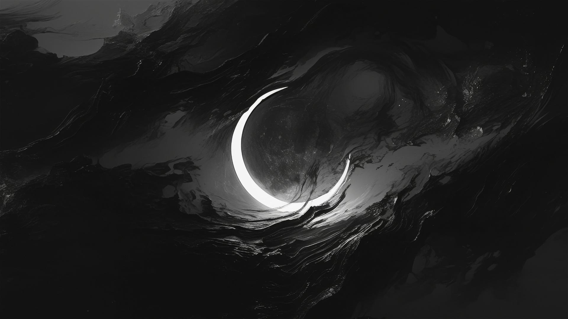 Crescent moon casting glow in black void