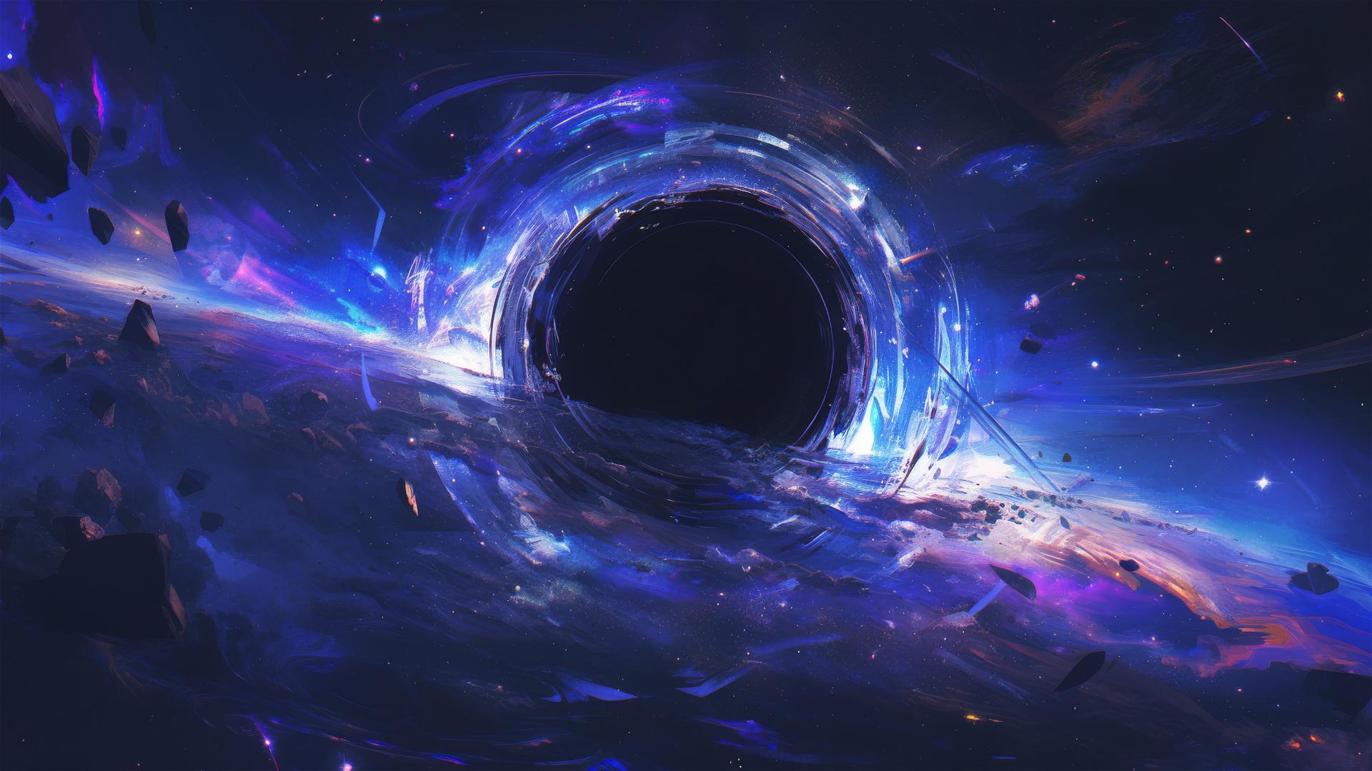 Aesthetic black hole in deep space surrounded by darkness