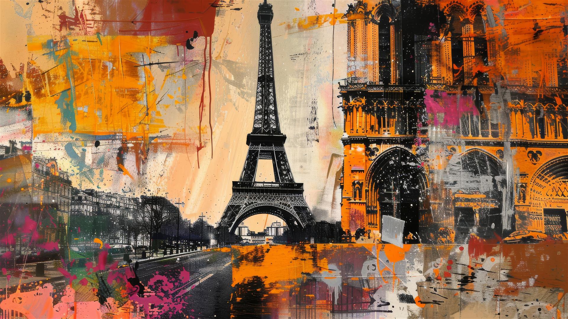 Abstract art interpretation of Paris cityscape