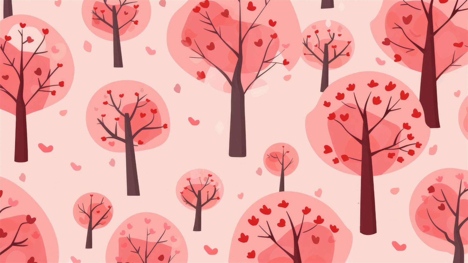 Minimalist pattern of sakura trees in a simple design