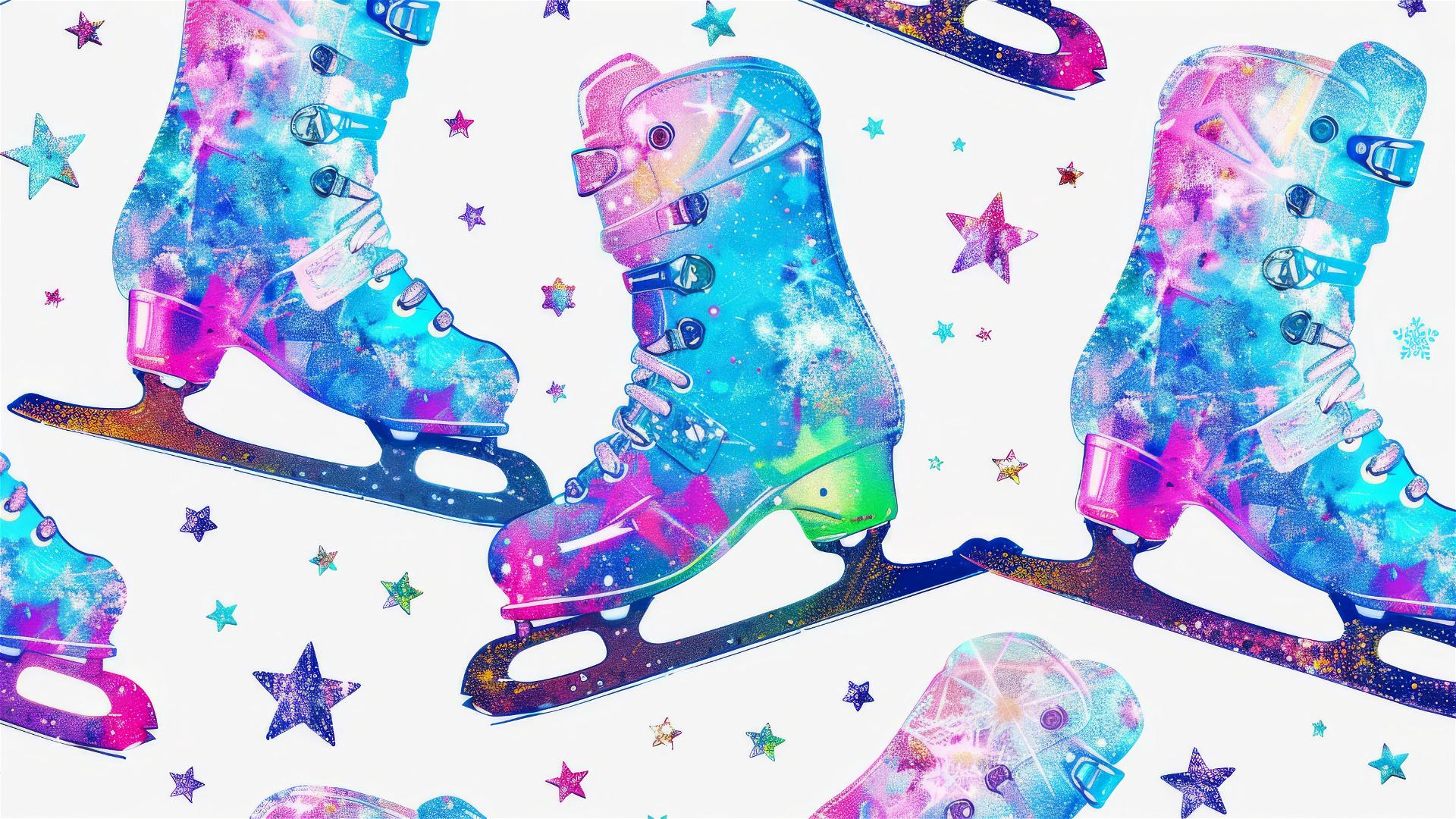 Ice skates pattern with vivid glitter colors on transparent background