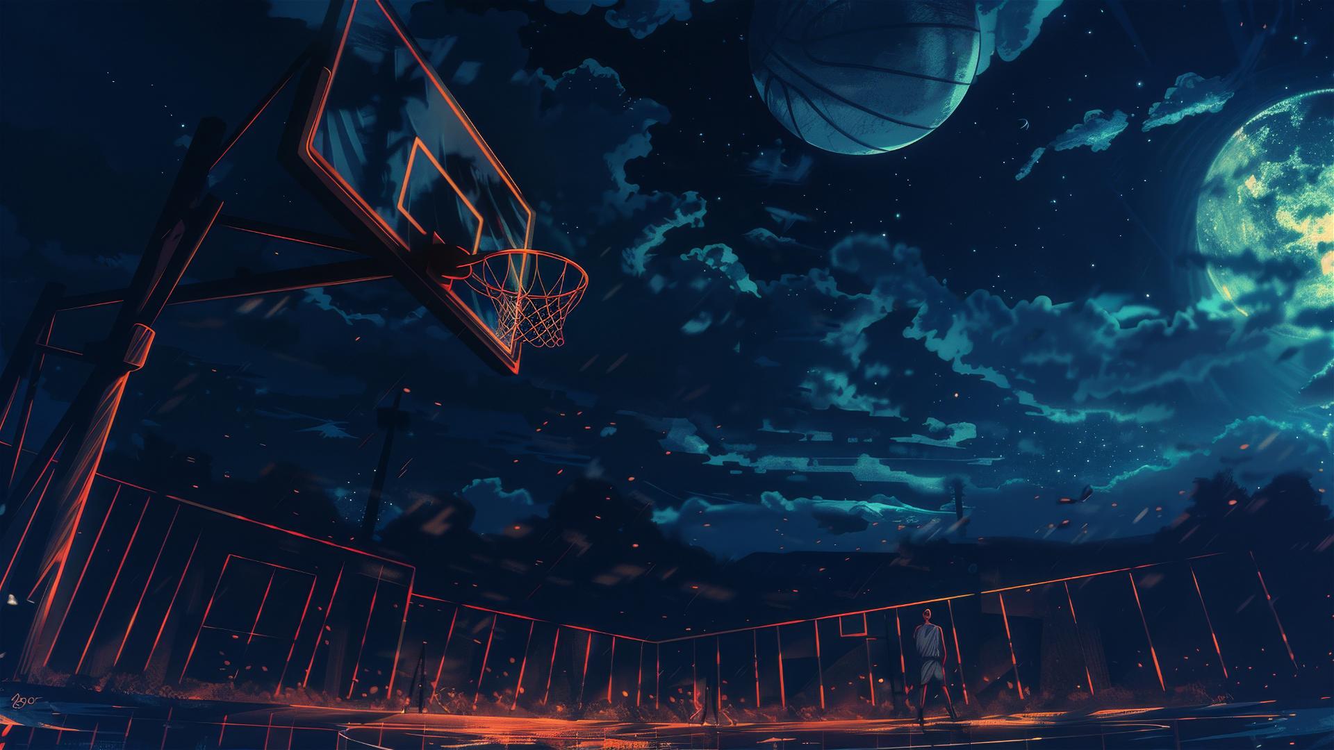 Retro basketball elements on stylized background