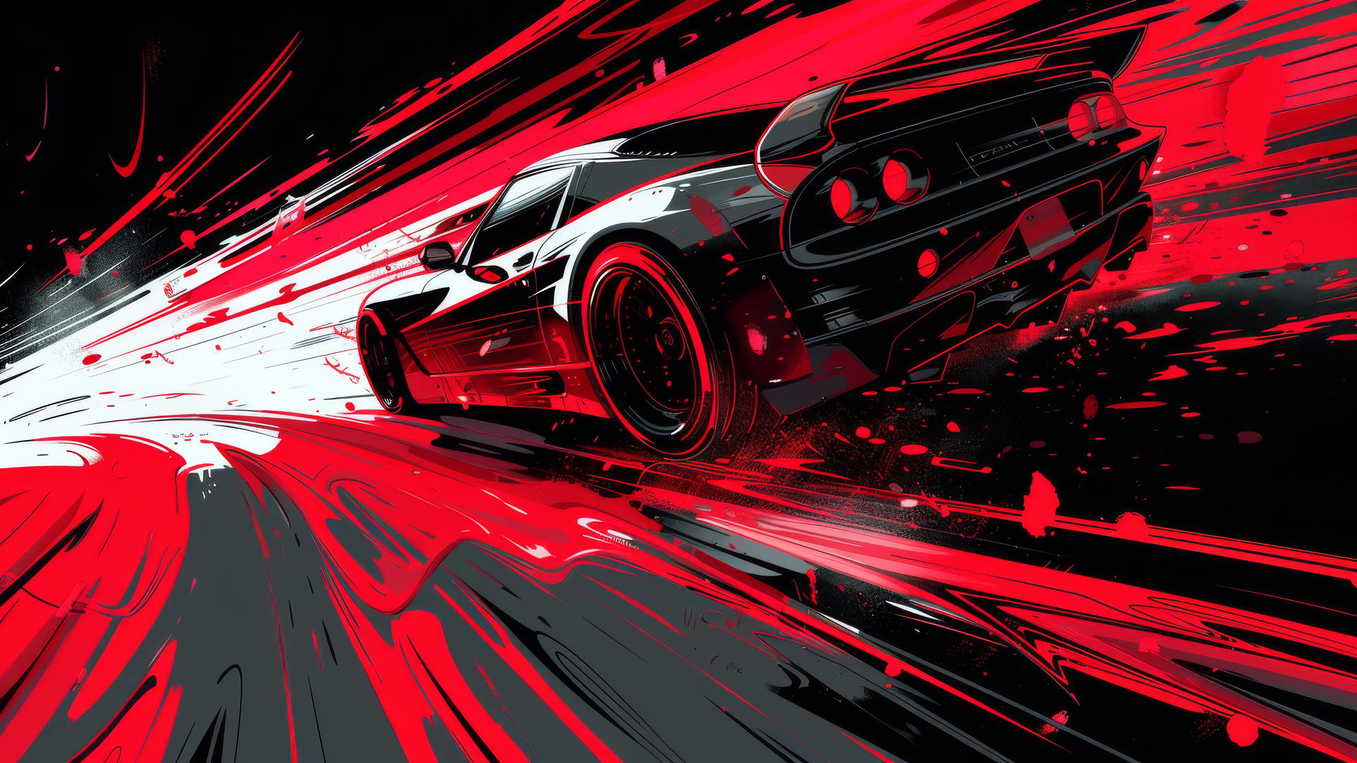 Neo-abstract realistic racing theme art in red and black