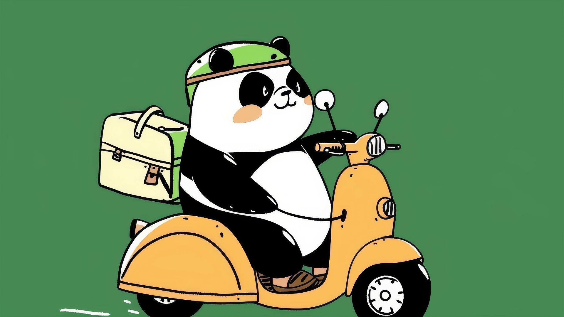 Panda on scooter with helmet in minimalist vector style