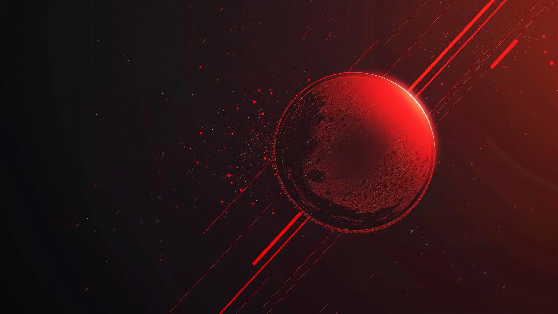 Red planet emerging behind a black sun in minimalist vector art