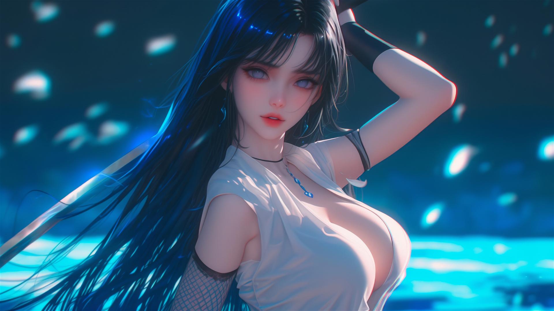Hinata Hyuga performing ninja sword art under starry night with moonlight