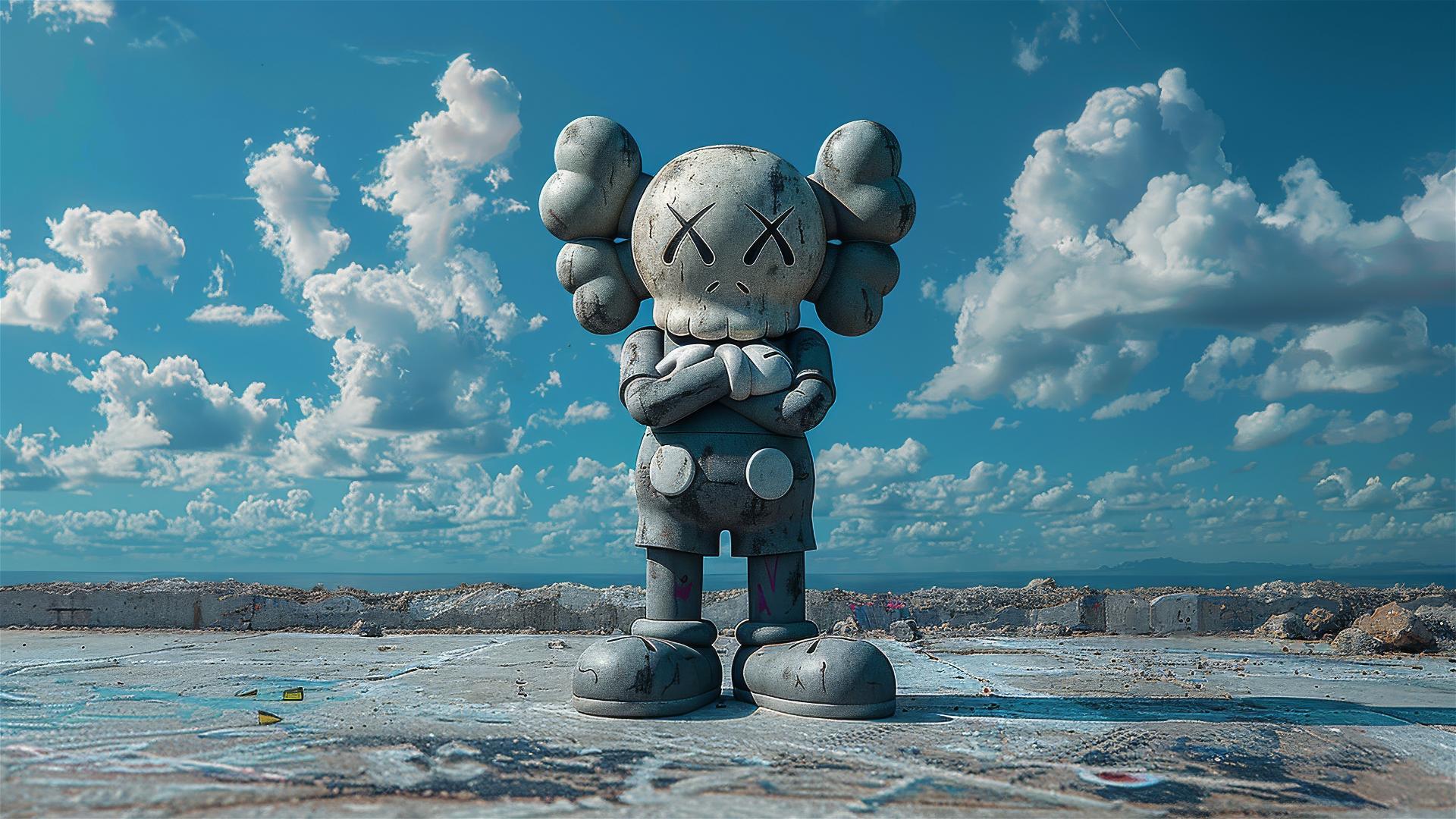 Kaws companion in 2D cartoon style crossing arms