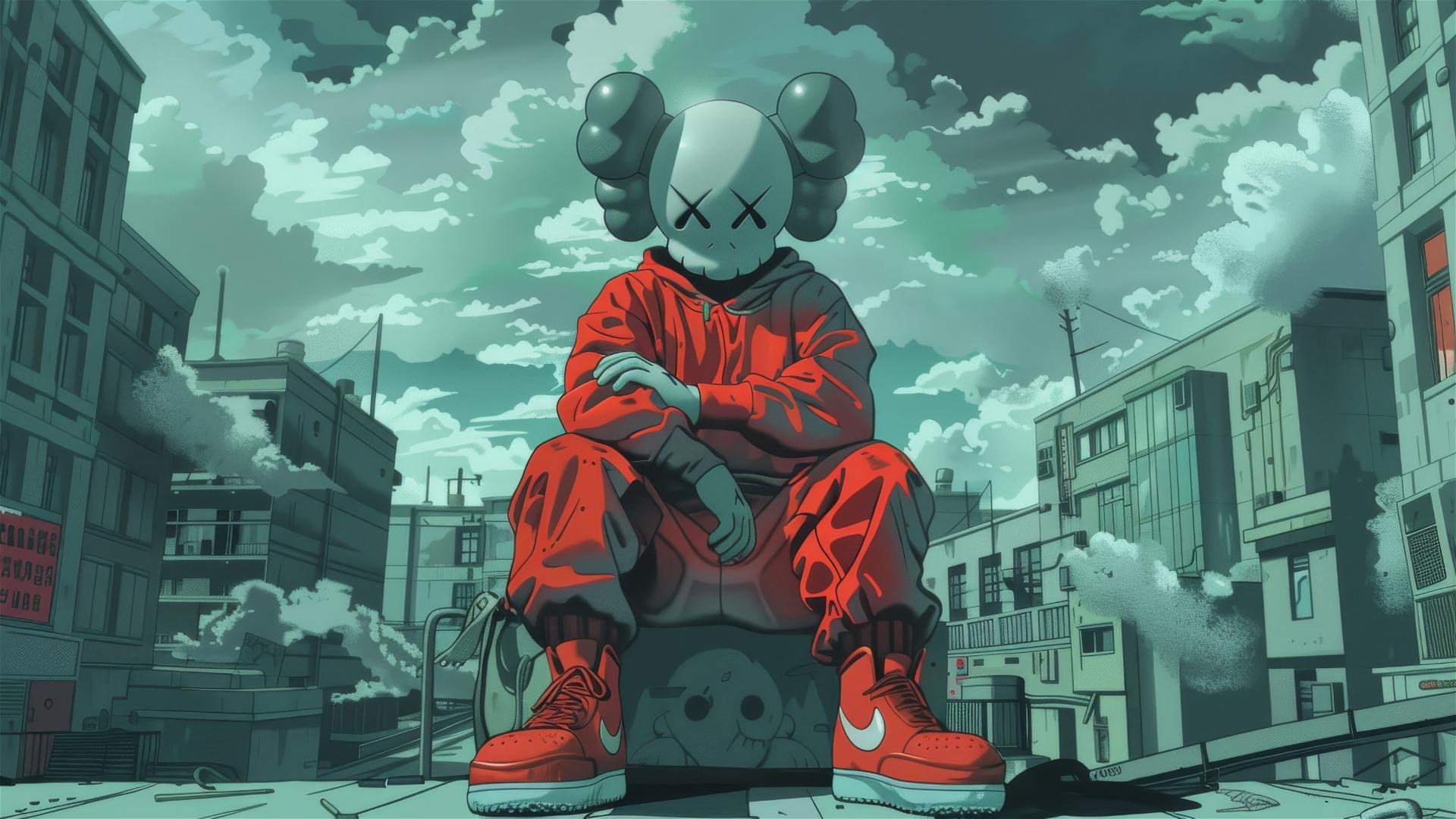 Kaws cartoon character with crossed arms in 2D art style