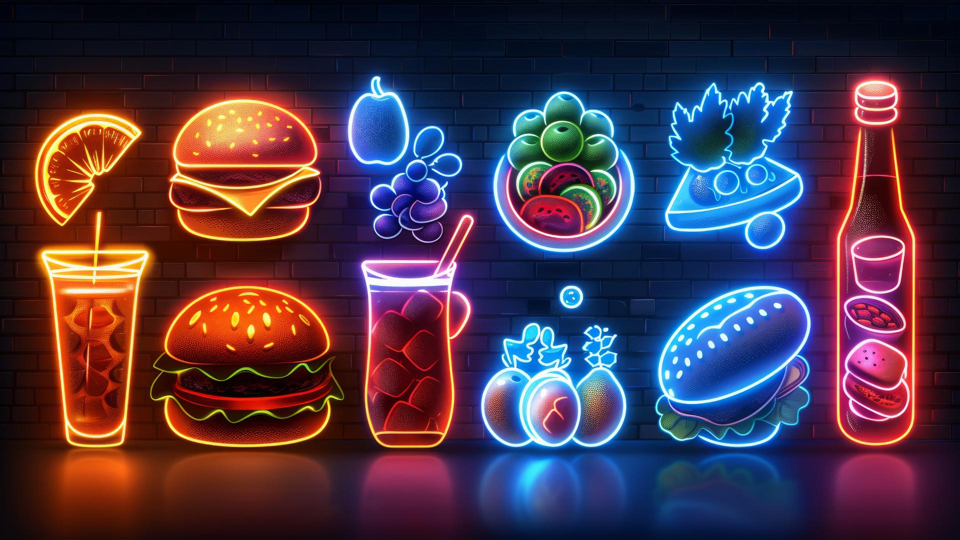 Outline icons of food on a frosted glass background