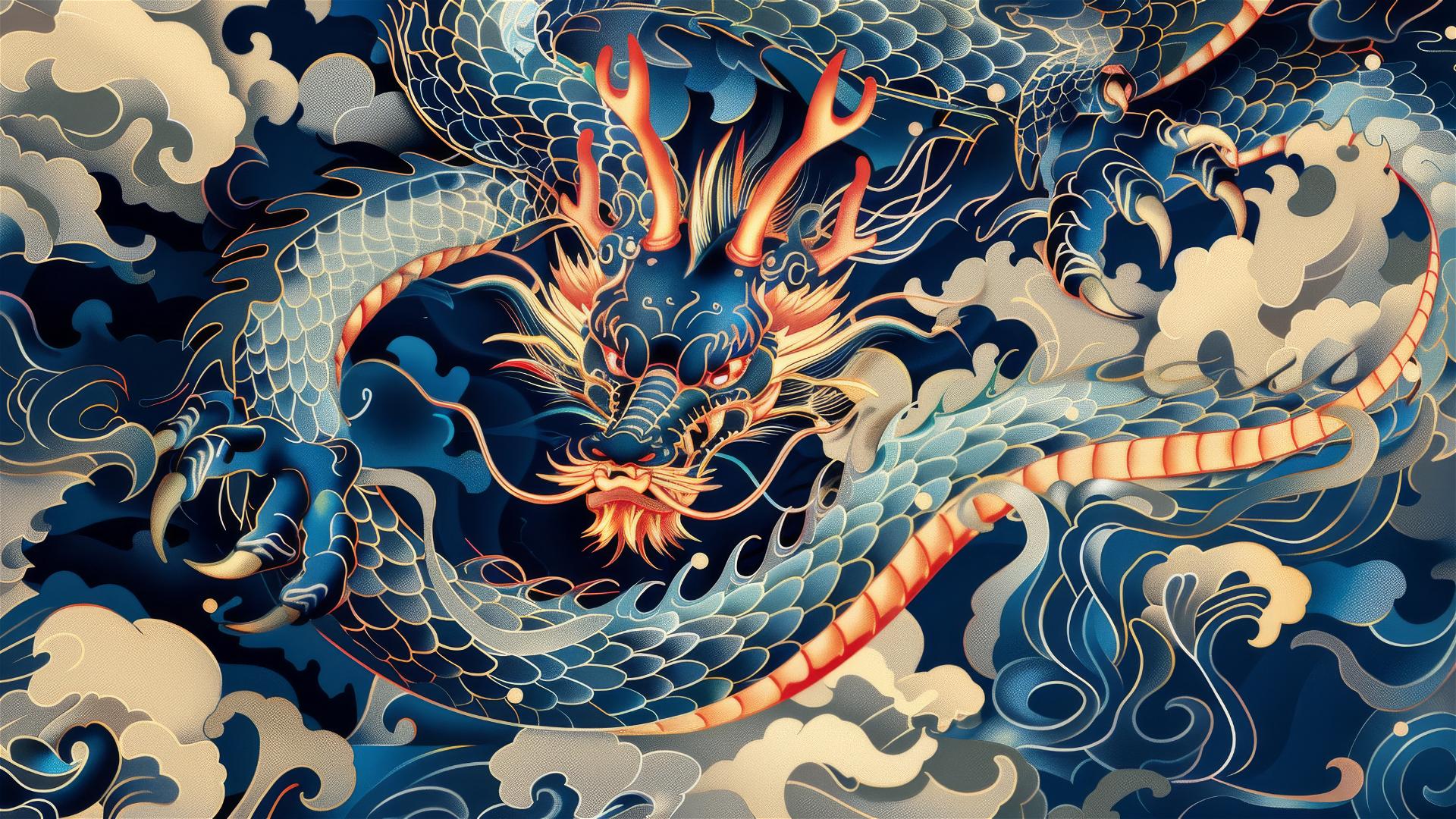 Chinese dragon with a gorgeous background in flat design
