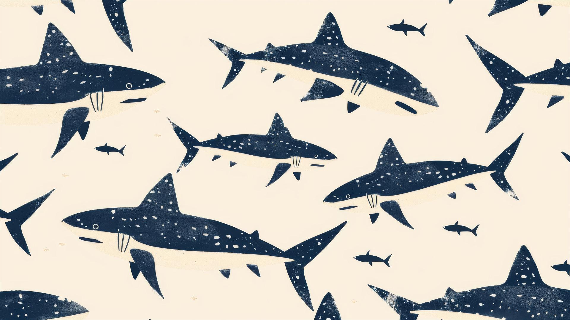 Hand drawn illustration of sharks swimming in a seamless pattern