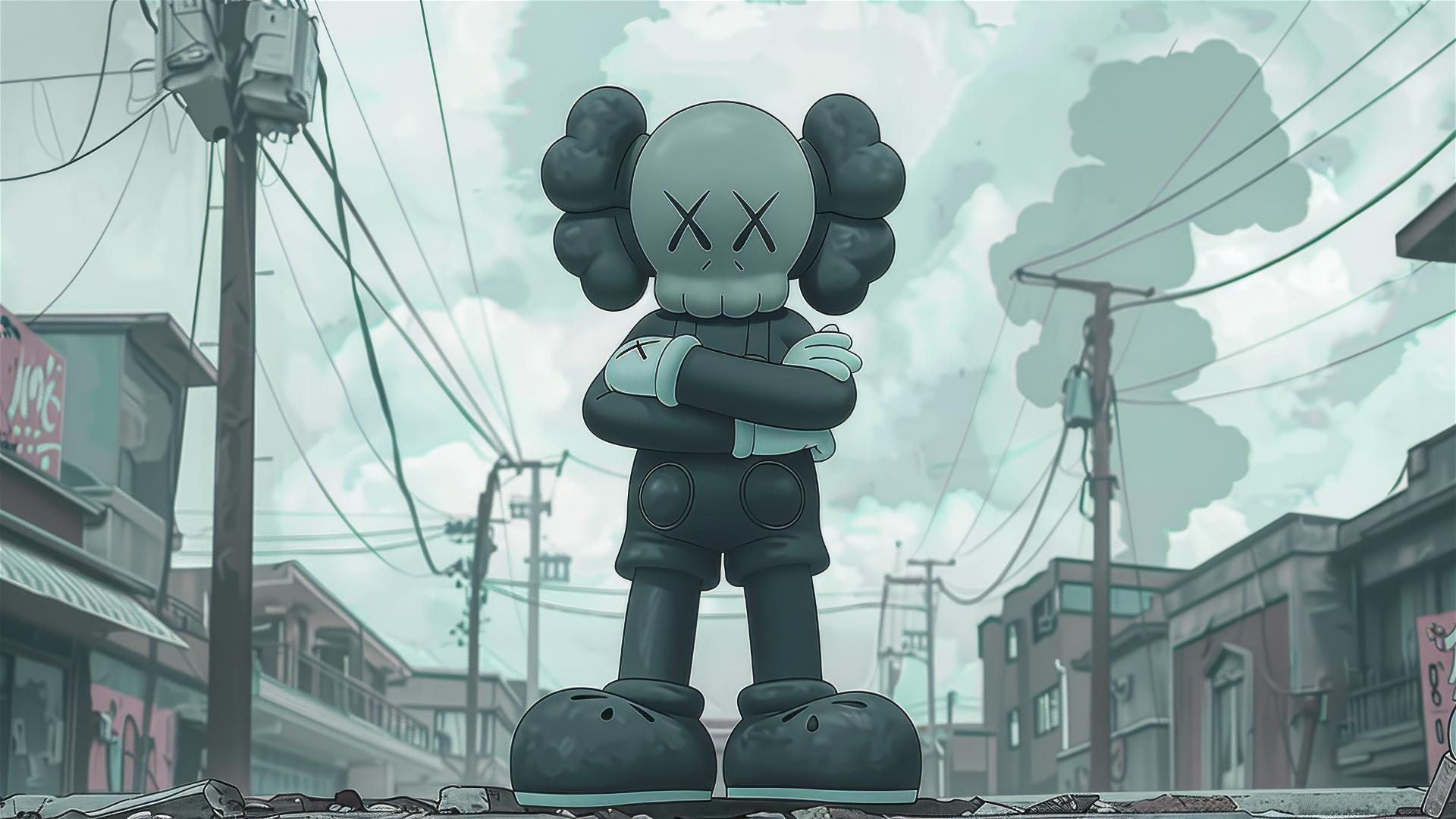 2D cartoon art featuring Kaws with crossed arms