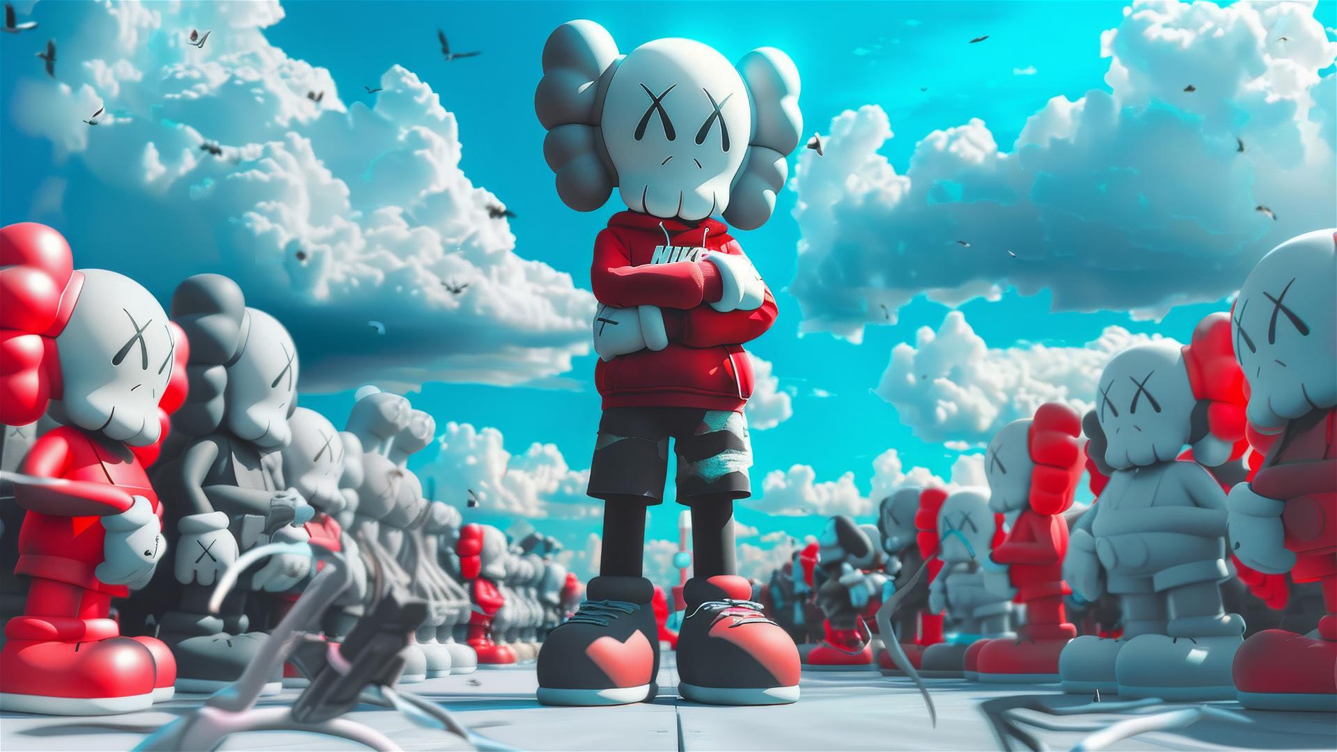 KAWS companion crossing arms in cartoon style